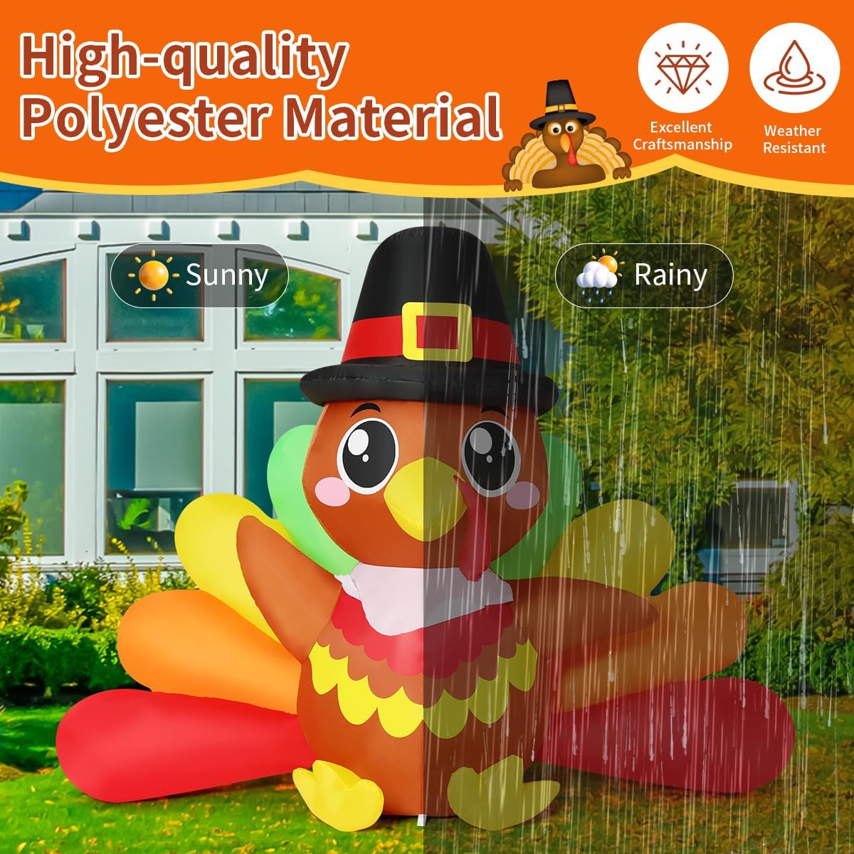 Detalle 1 de GOOSH 7 FT Thanksgiving Inflatable Turkey with Colorful Tail and Built-In LEDs