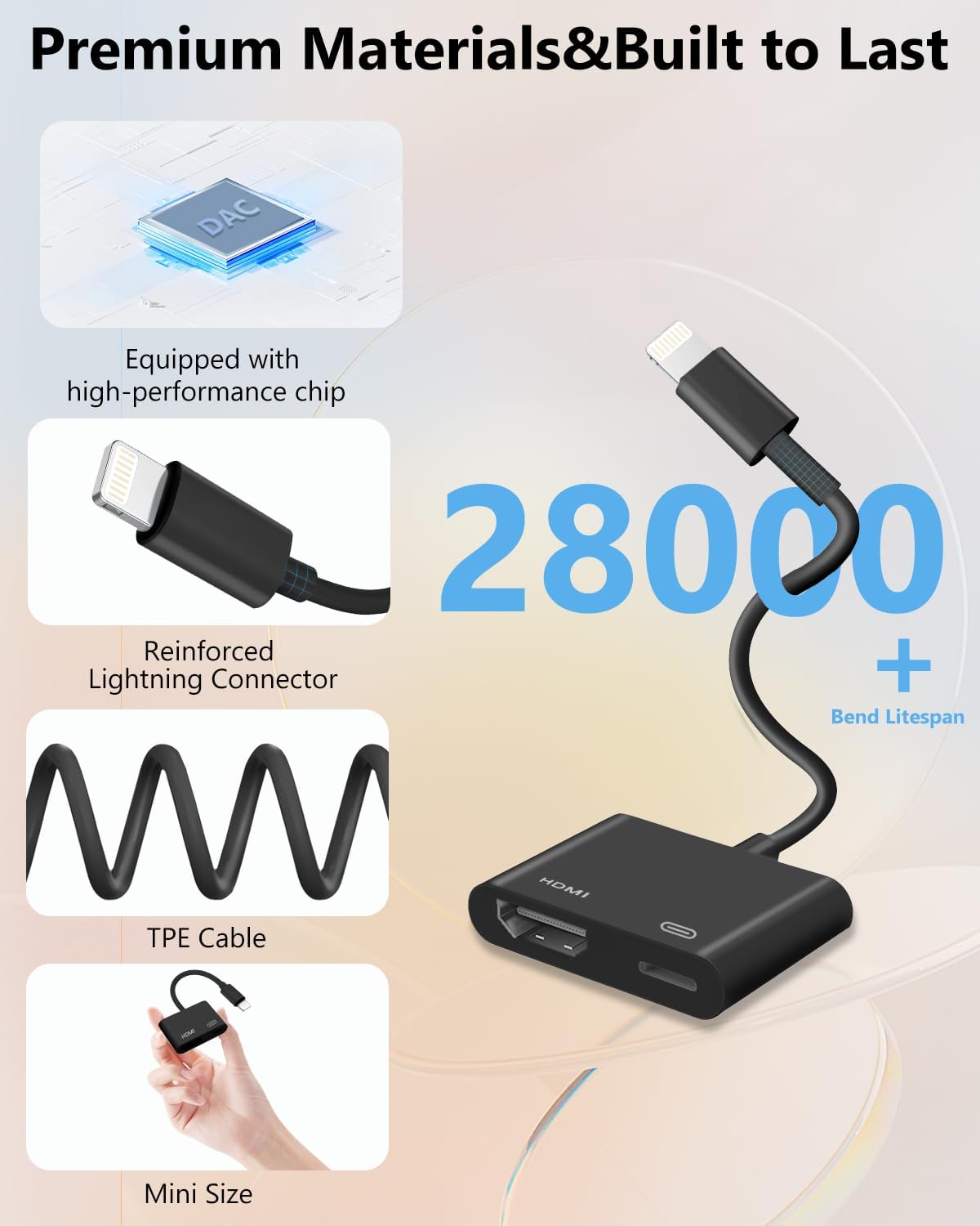 Detalle 2 de Microwoo MICROWOO Lightning-to-HDMI Adapter, 1080p Mirroring, Charging Port
