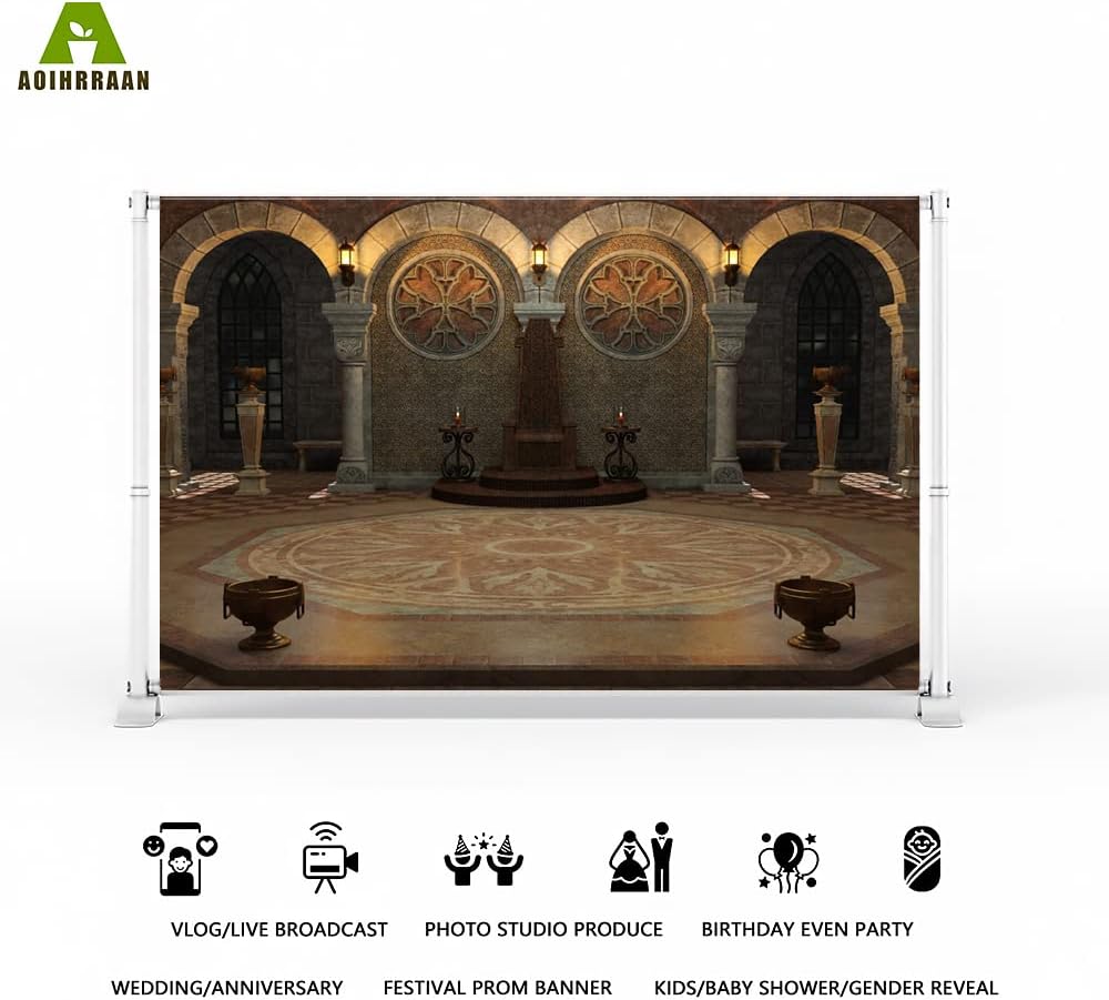 Thumbnail 1 de Aoihrraan Mittelalterliches Schlossinneres Hintergrund 3 x 2,5 m (Vinyl) für Fotografie, Kinder-Events & Party