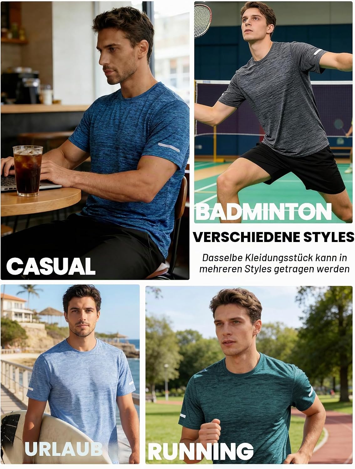 Thumbnail 1 de TACVASEN Herren Meliertes Sport T-Shirt