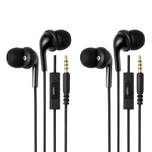 Detalle de Amazon Basics: Auriculares con cable intraurales con micrófono (paquete de 2)
