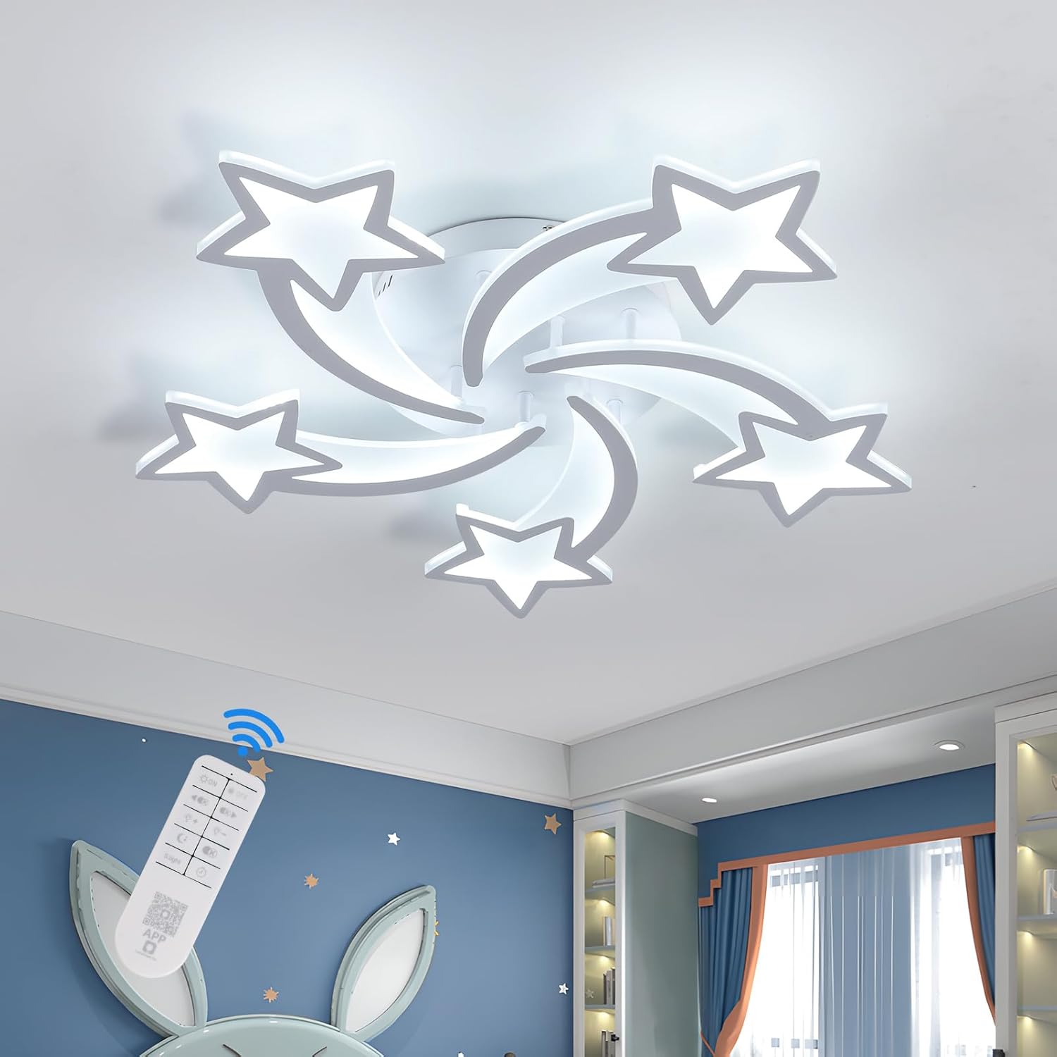 Plafonnier LED Riserva moderne dimmable à 5 têtes, forme étoile, 70 cm (50 W)
