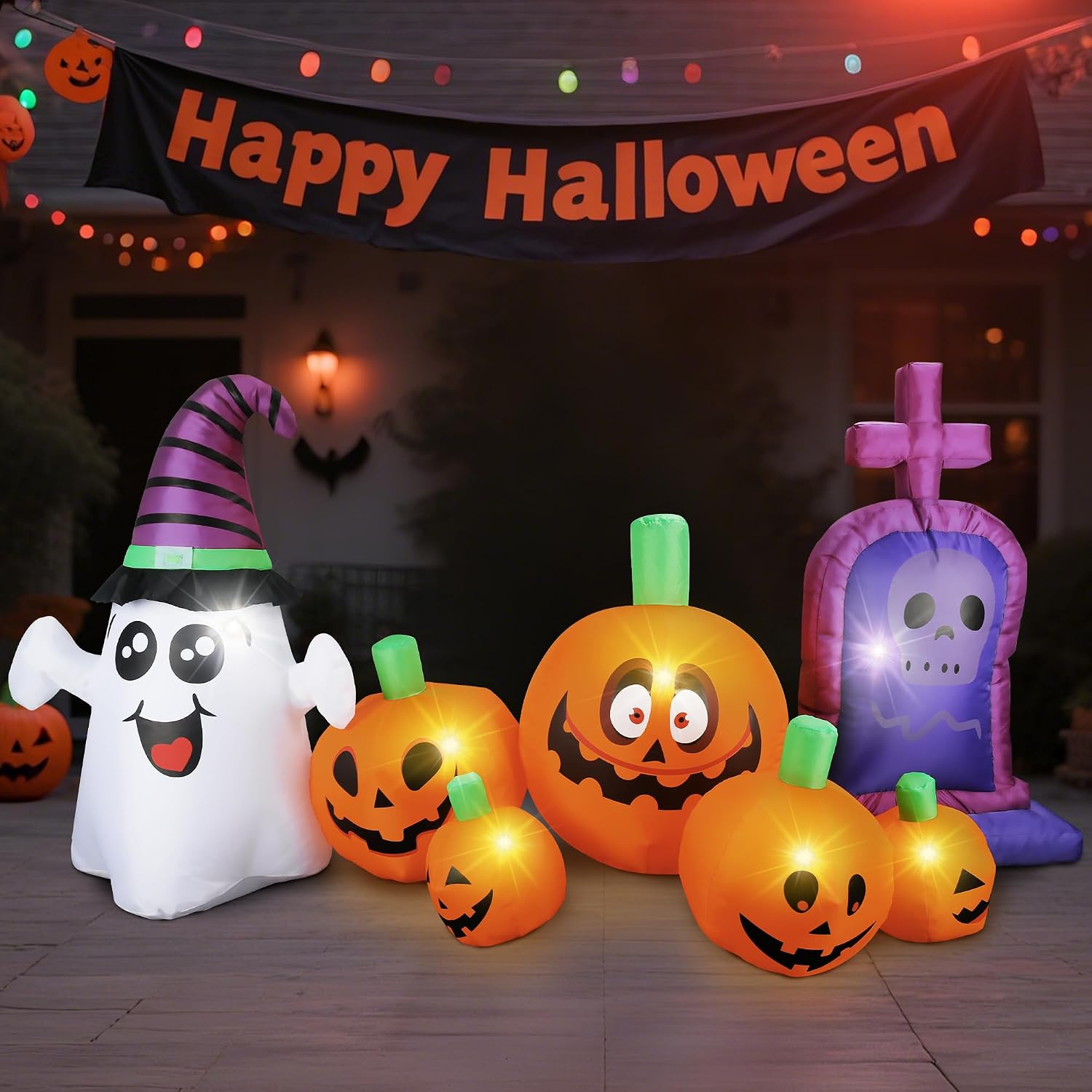 Detalle de Dofulay Christmas 3.7-Ft Inflatable Halloween Tombstone with Multicolor LEDs