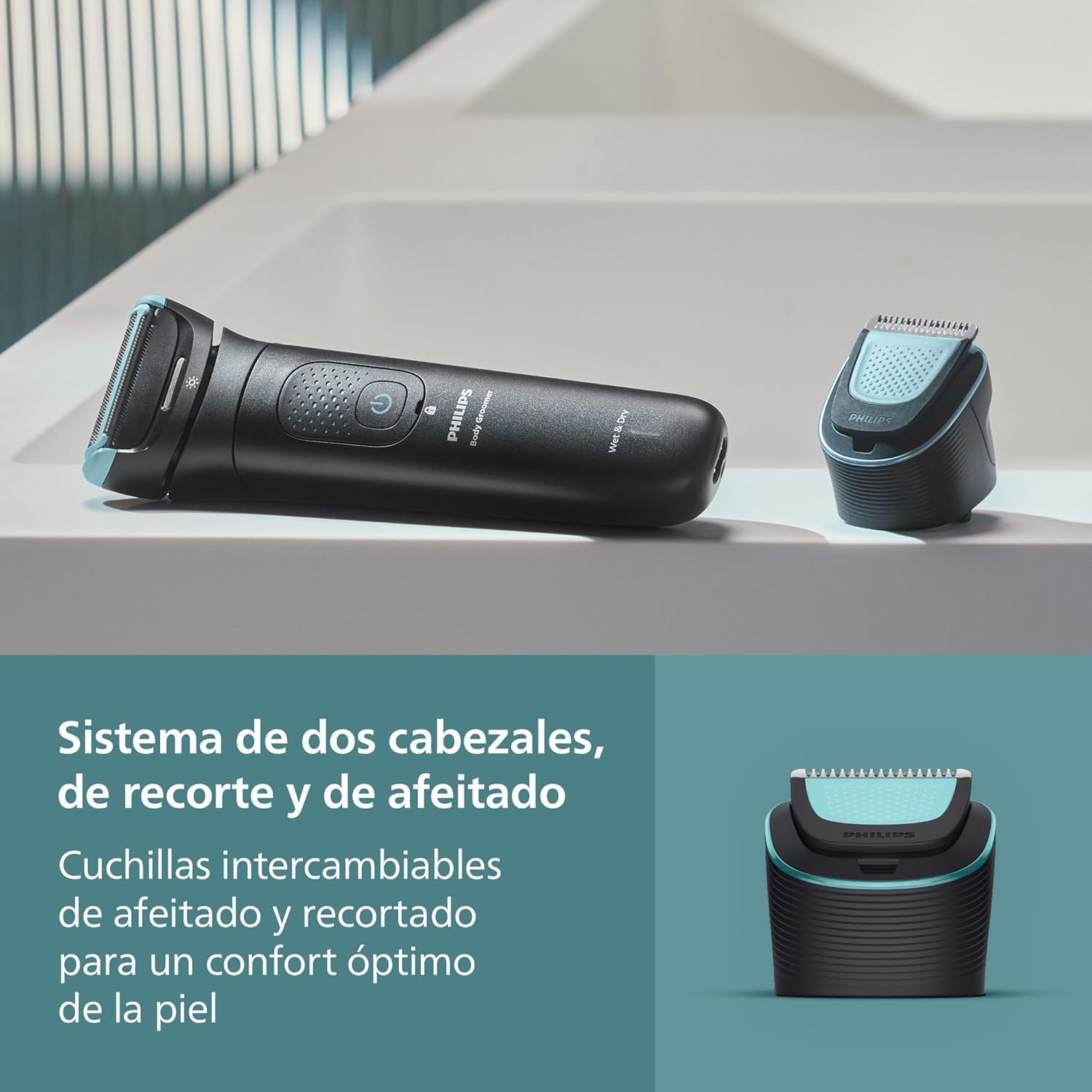 Detalle 2 de Philips Afeitadora Corporal S7000 BG7480/15 para hombre con cabezal pivotante 2D y triple sistema de protección