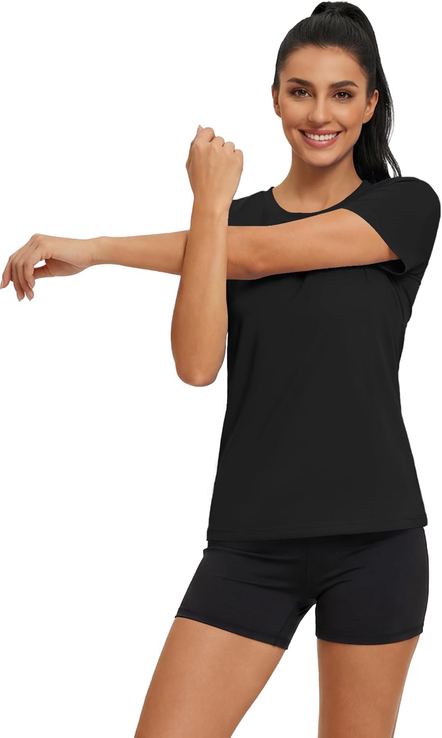 Detalle de MAGCOMSEN Damen UV-Shirt Kurzarm – Funktionsshirt für Sport, Yoga, Wandern & Wassersport