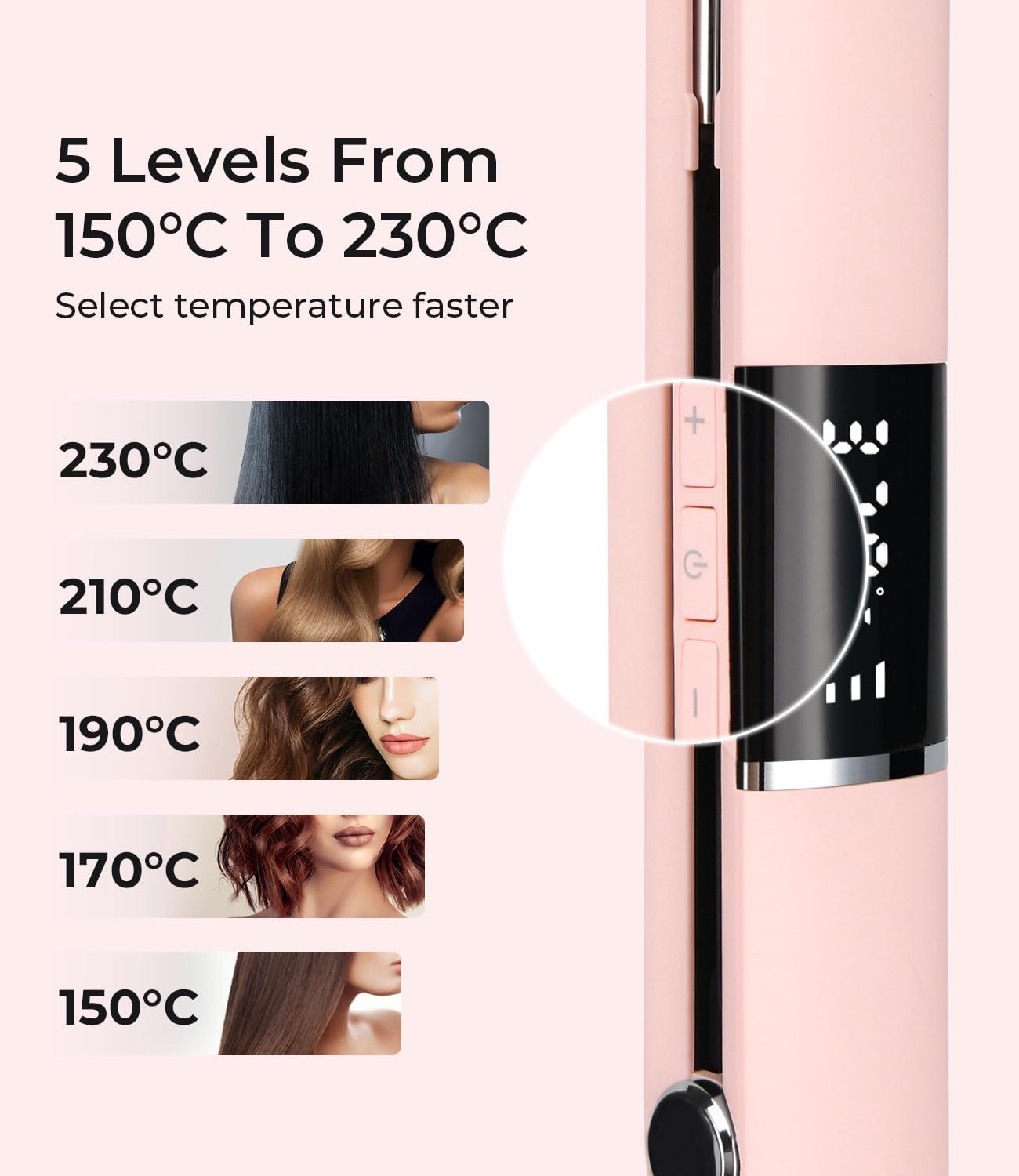 Detalle de Titanium Hair Straightener with Floating Plates 230℃, 60min Auto Shut-Off