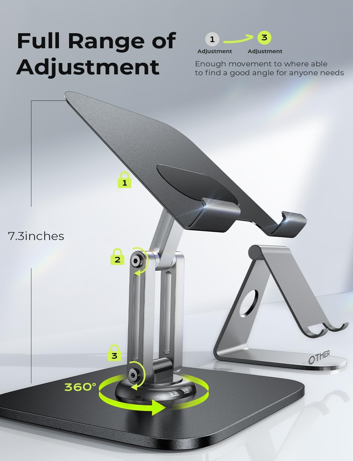 Detalle de LISEN Tablet Stand Holder for iPad (4.7–12.9 in) – All-Metal Desk Stand with 360° Rotation