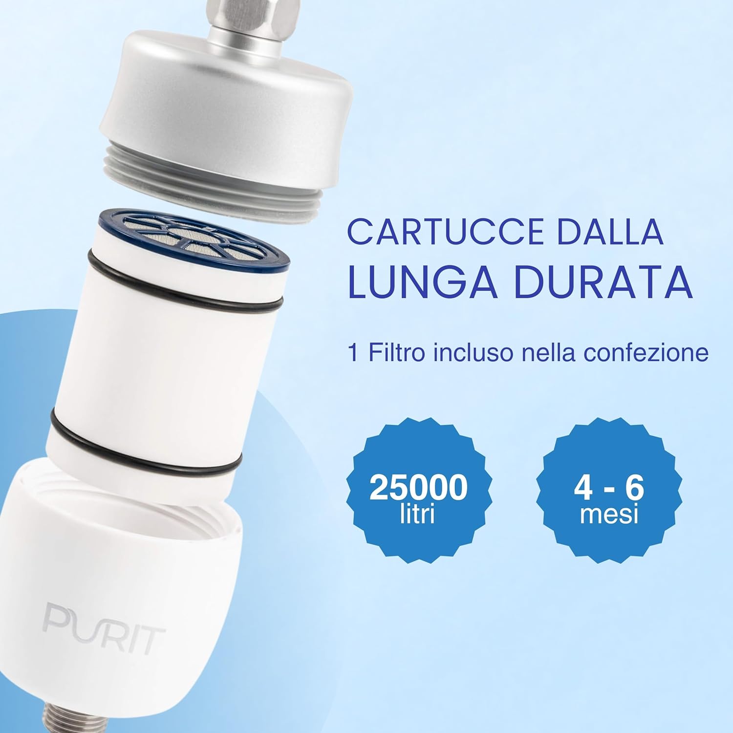 Detalle de Purit Filtro Doccia Anticalcare – Compatibilità Universale, filtra il 99,99% delle impurità