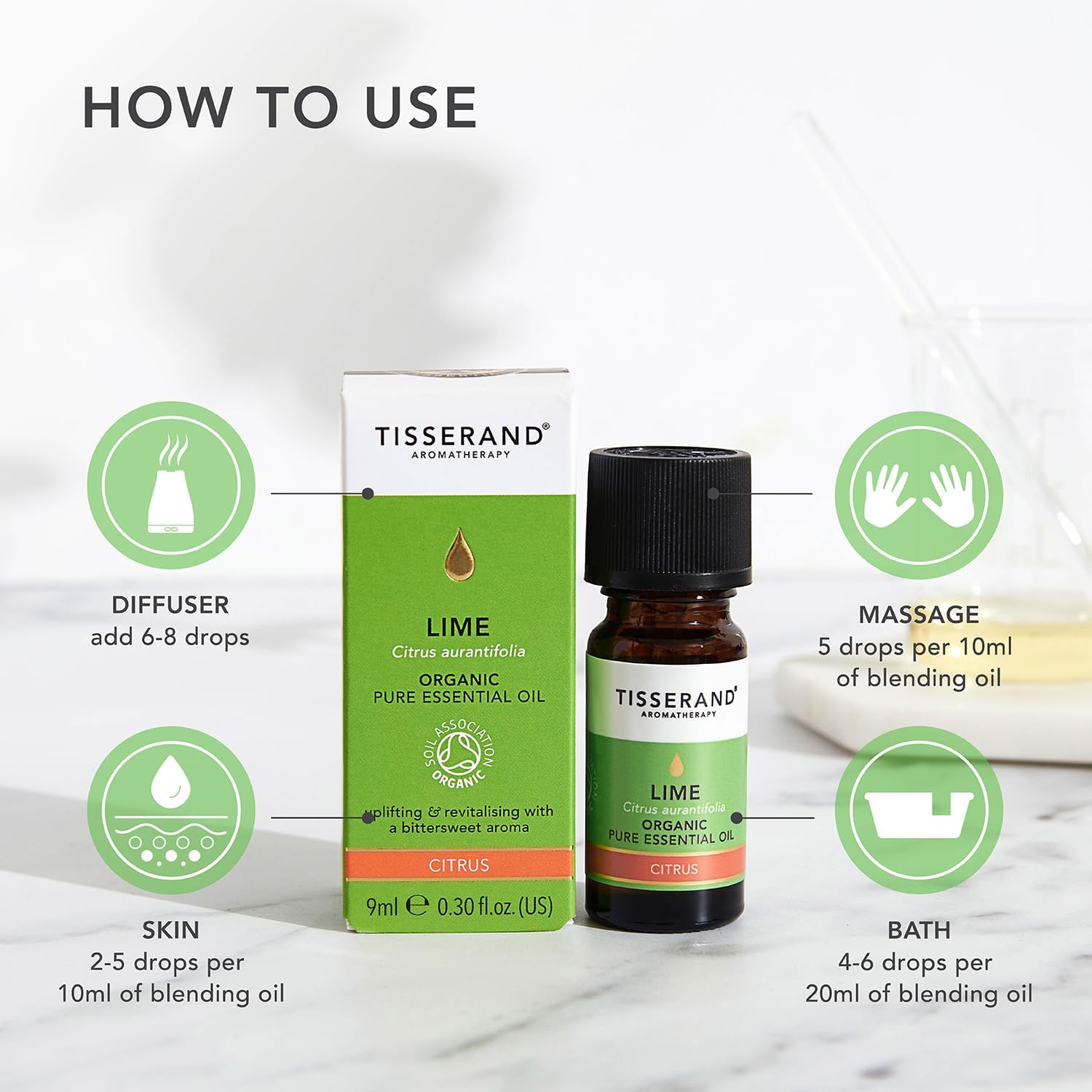 Detalle de Tisserand Aromatherapy Organic Lime Essential Oil (9 ml) – Pure Citrus for Massage, Bath & Diffusion