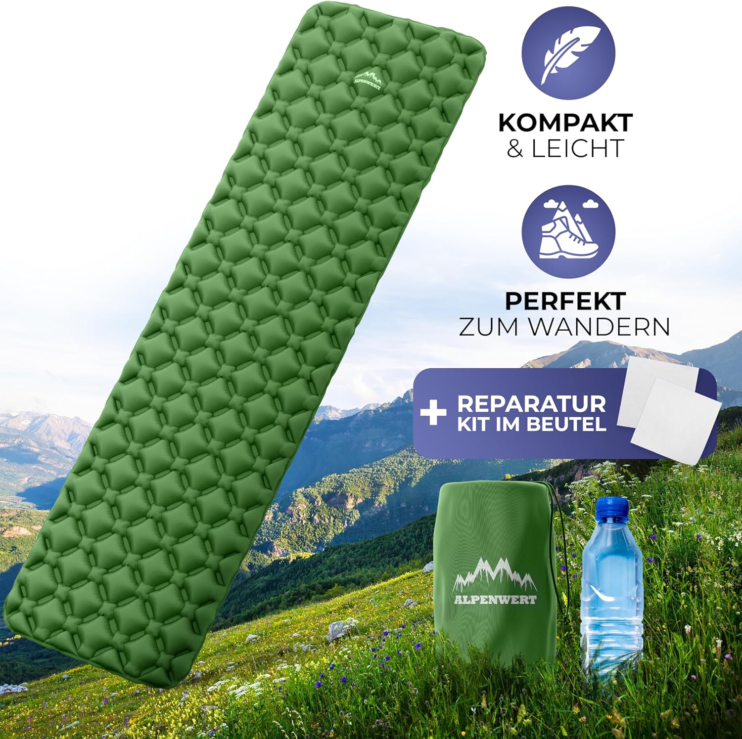 Thumbnail 6 de Alpenwert Isomatte Outdoor: ultraleichte Luftmatratze fürs Camping & Wandern (531 g)