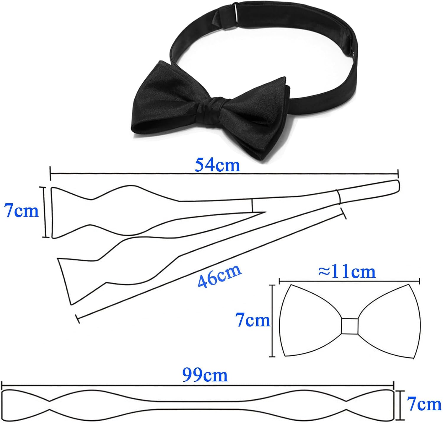 Detalle de Archic Black Self Tie Bow Ties for Men – Solid Plain Tuxedo, Wedding & Formal Wear