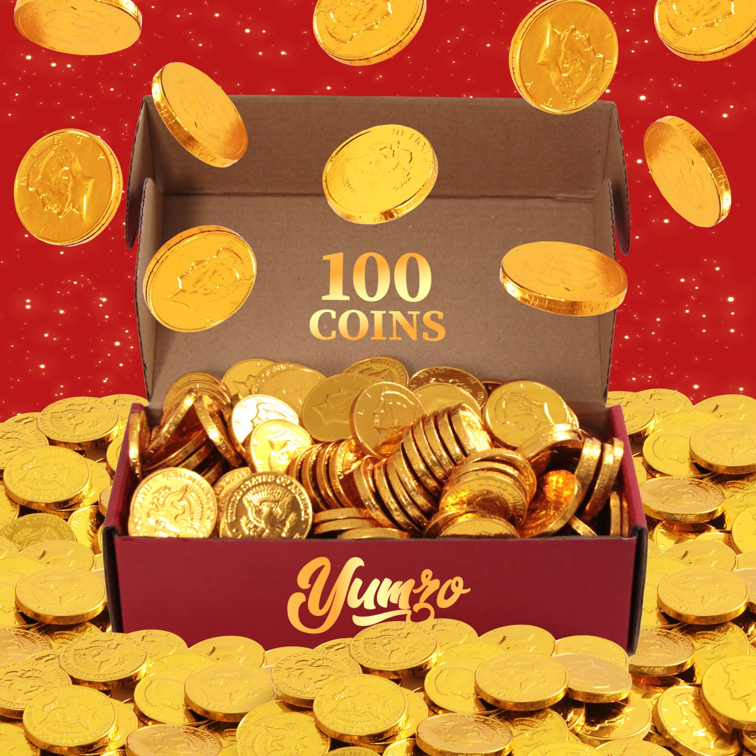 Thumbnail 1 de Yumzo Gold Chocolate Coins, 100-Count Gold Foil Candy for Parties