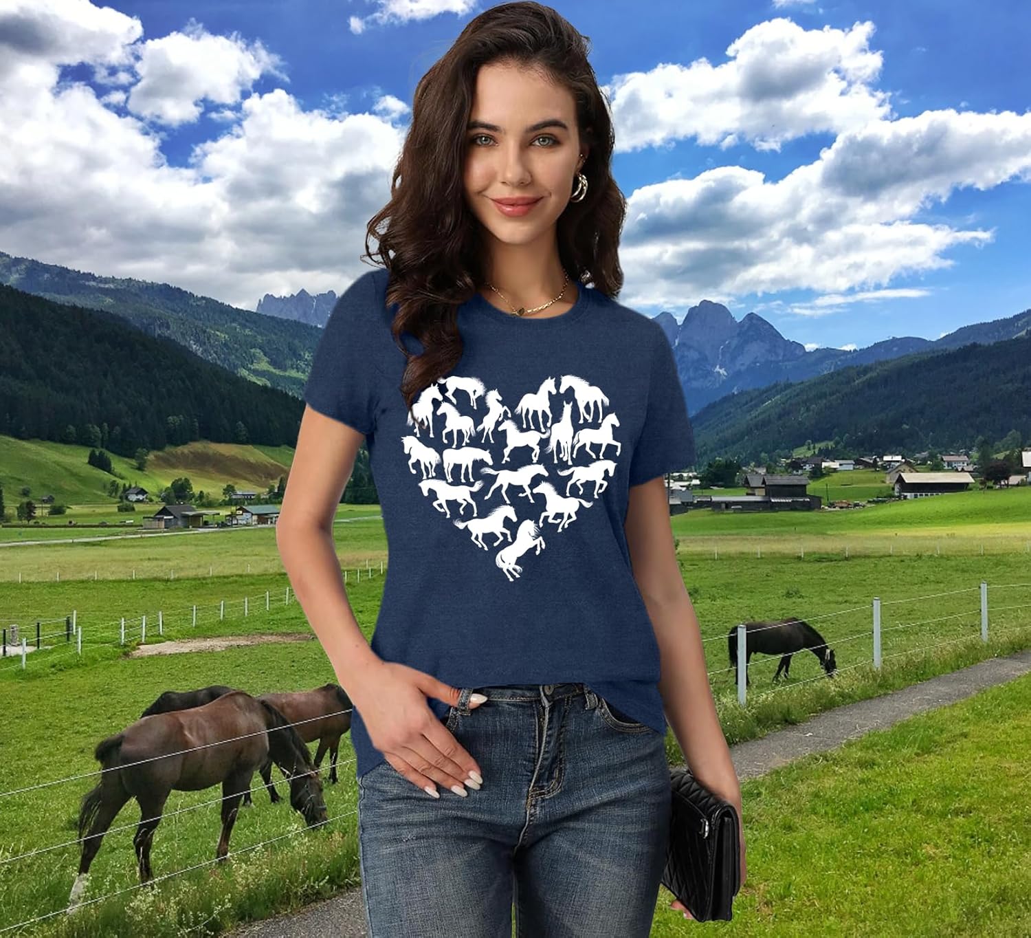 Detalle de Qskall Horses T-Shirt for Horseback Riding Lovers (Equestrian Tee Top)