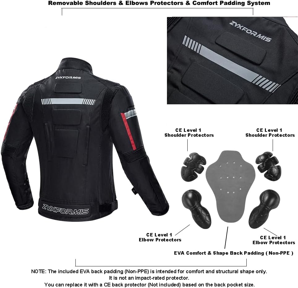 Detalle de Zyxformis Motorradjacke Herren – Wasserabweisend, Winddicht, CE-Protektoren und Allround-Einsatz