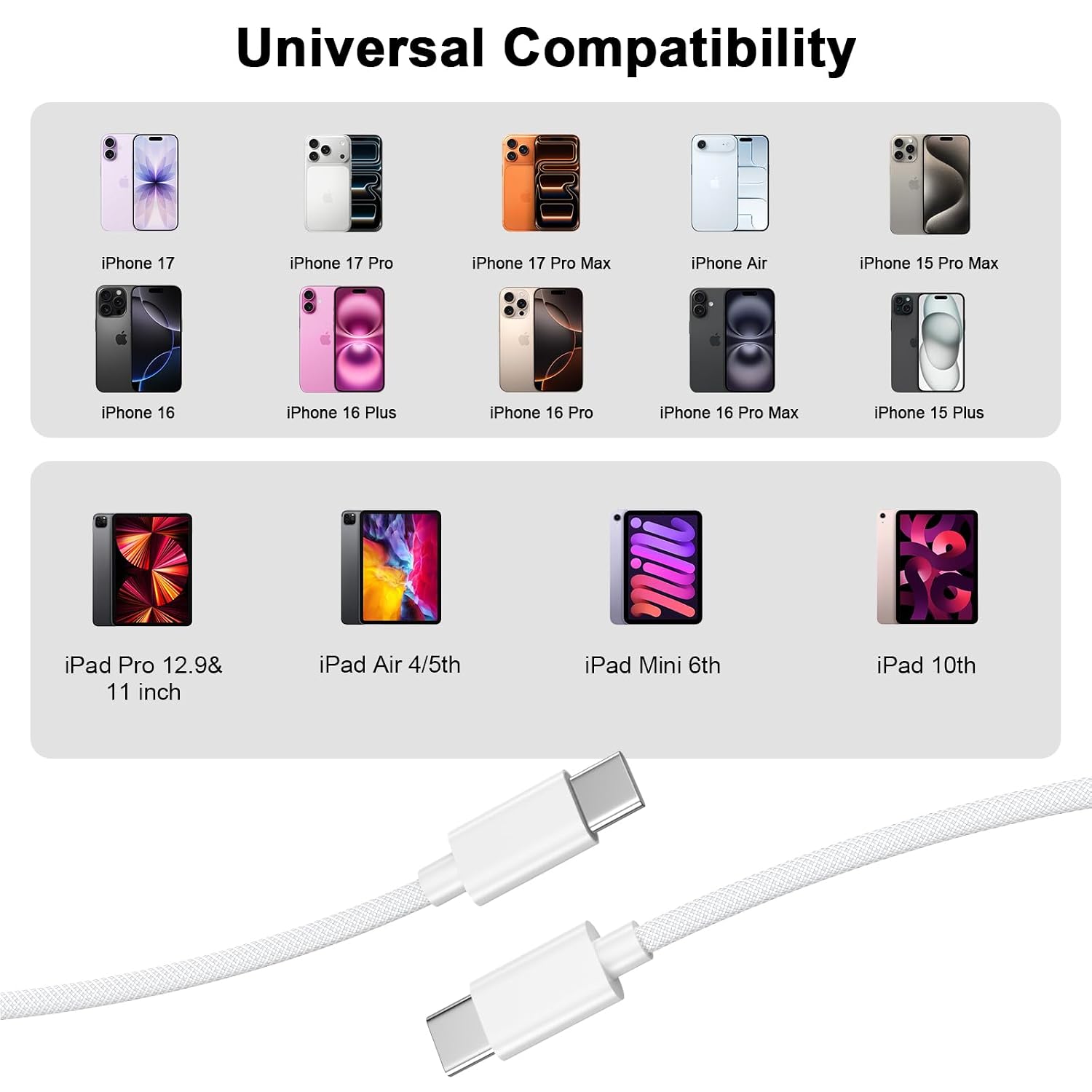 Thumbnail 4 de [Apple MFi Certified] iPhone 17/16/15 Charger Cable Cord 6FT — 2 Pack, White