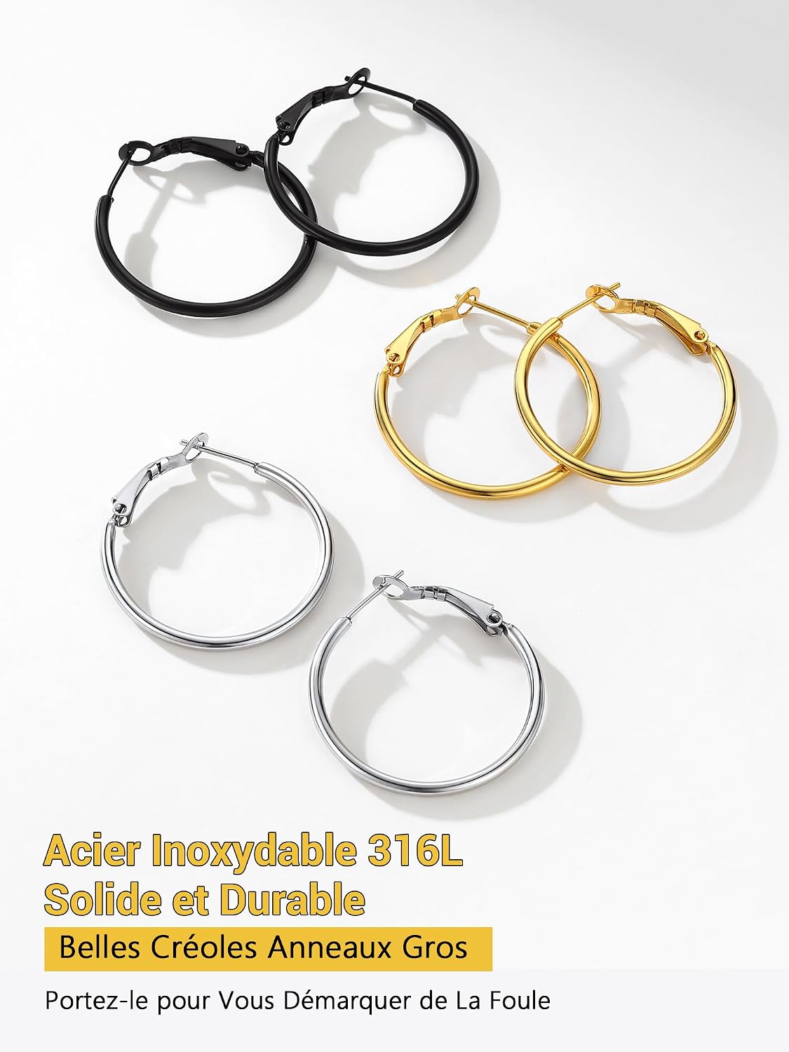 Thumbnail 6 de PROSTEEL Créoles femme en acier inoxydable 316L à grands anneaux (30 mm)