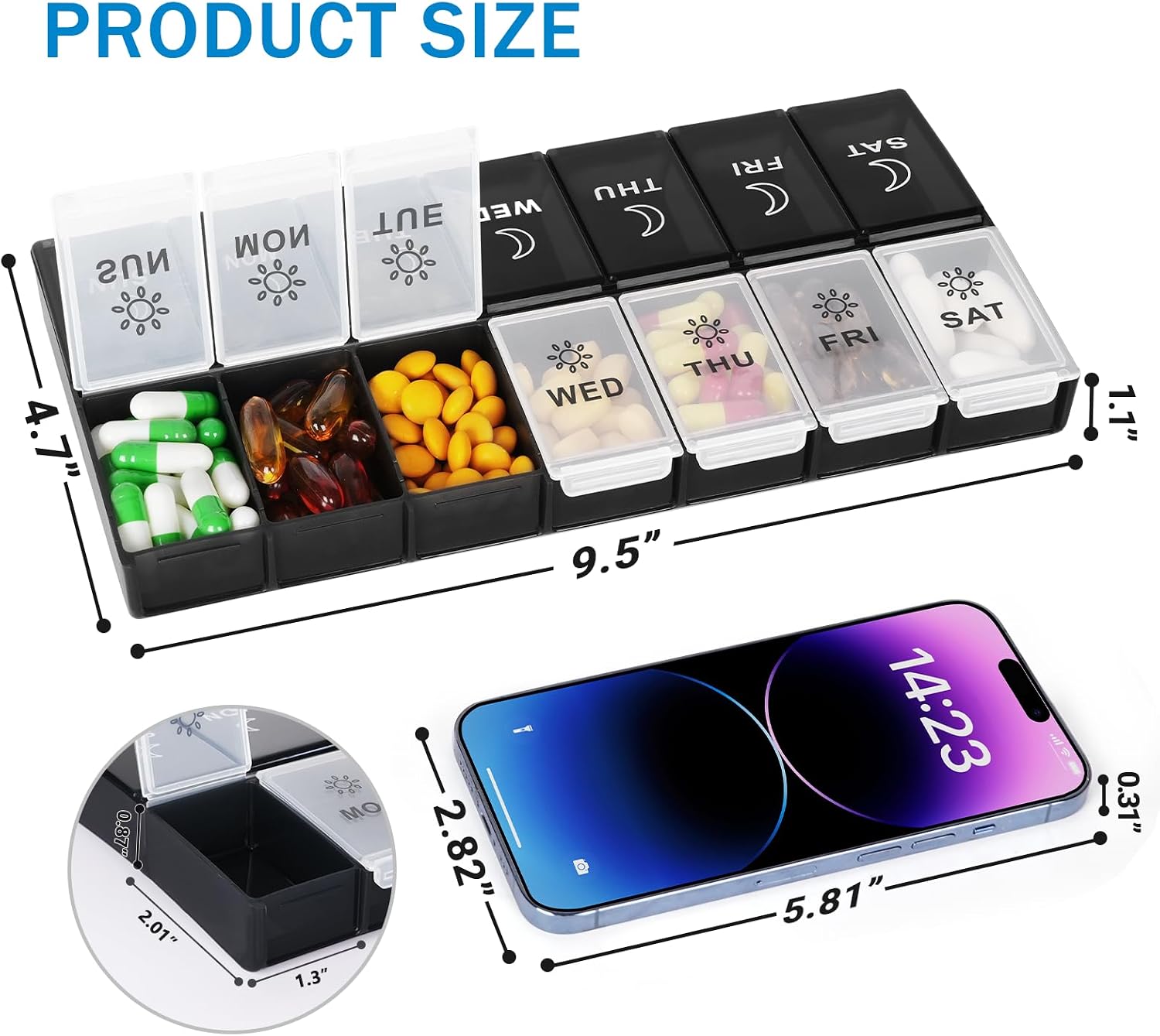 Thumbnail 2 de Mossime Weekly Pill Box 7-Day: Large 14-Compartment AM/PM Pill Organiser