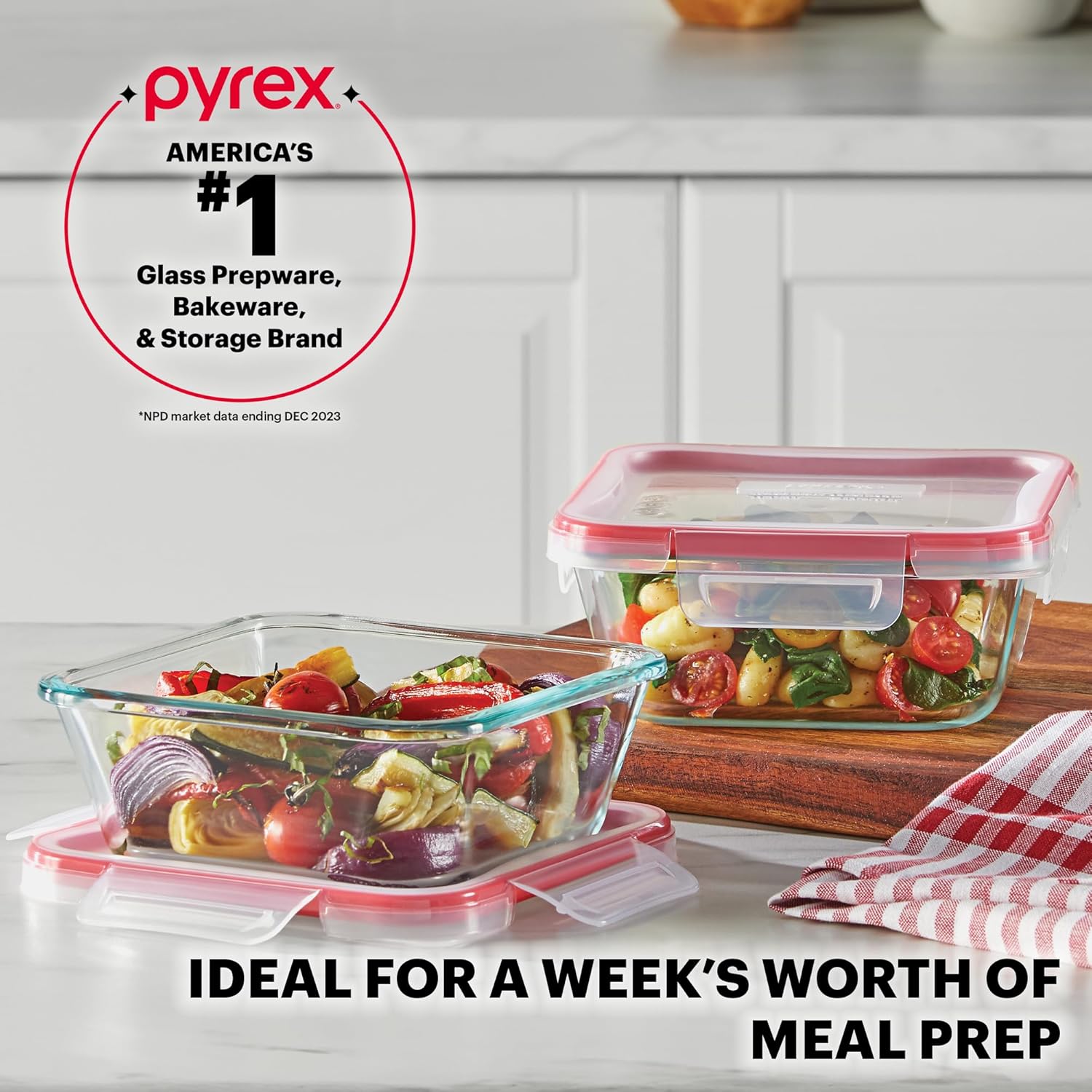 Detalle de Pyrex Freshlock 5-Pack, 4-Cup Glass Storage Containers with Airtight Lids
