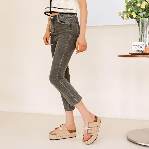 Detalle de Zaxunai Sandalias Mujer con Doble Hebilla y Plataforma de Corcho – Zuecos Mules de Verano