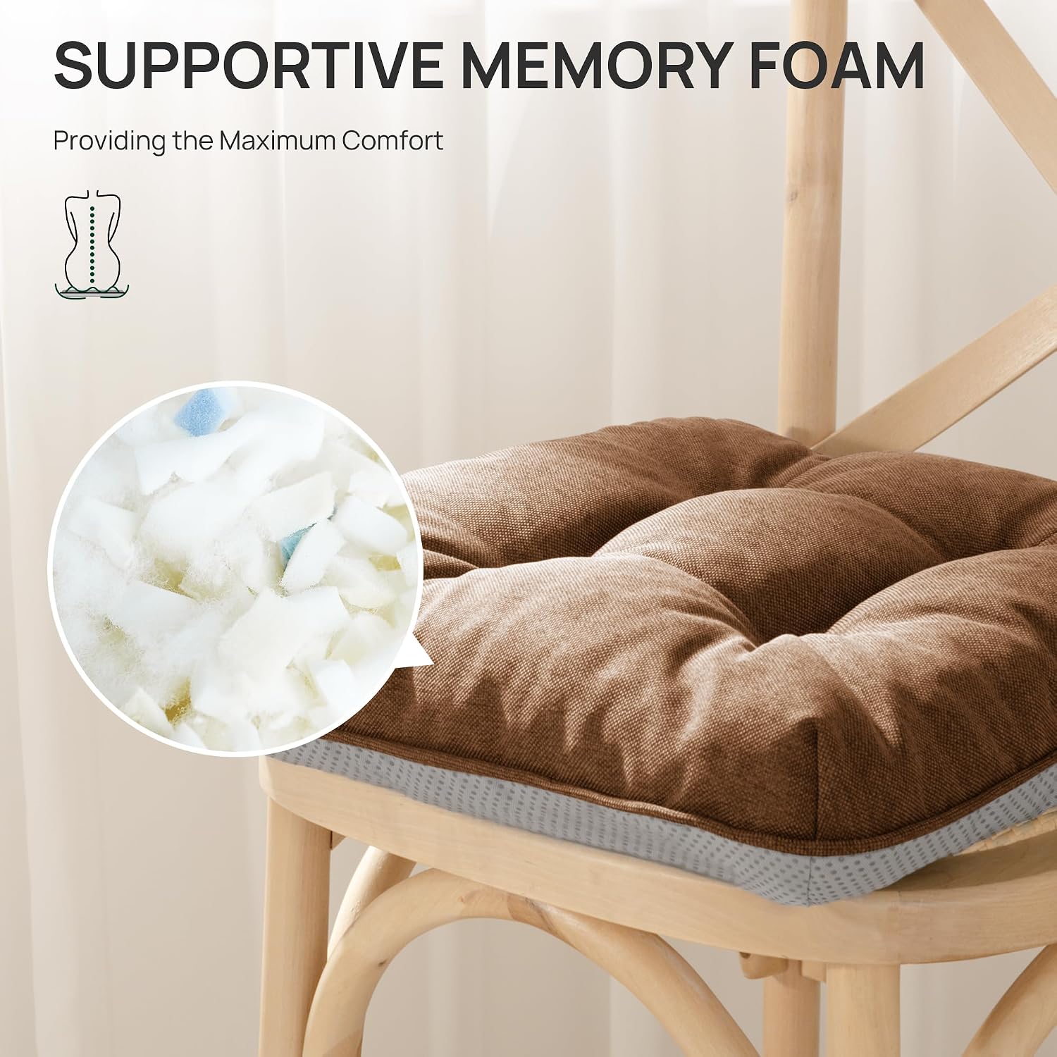 Thumbnail 2 de Love's cabin CUSA26A1PZDB39M4 Memory Foam Chair Cushions, 4-Pack, Brown