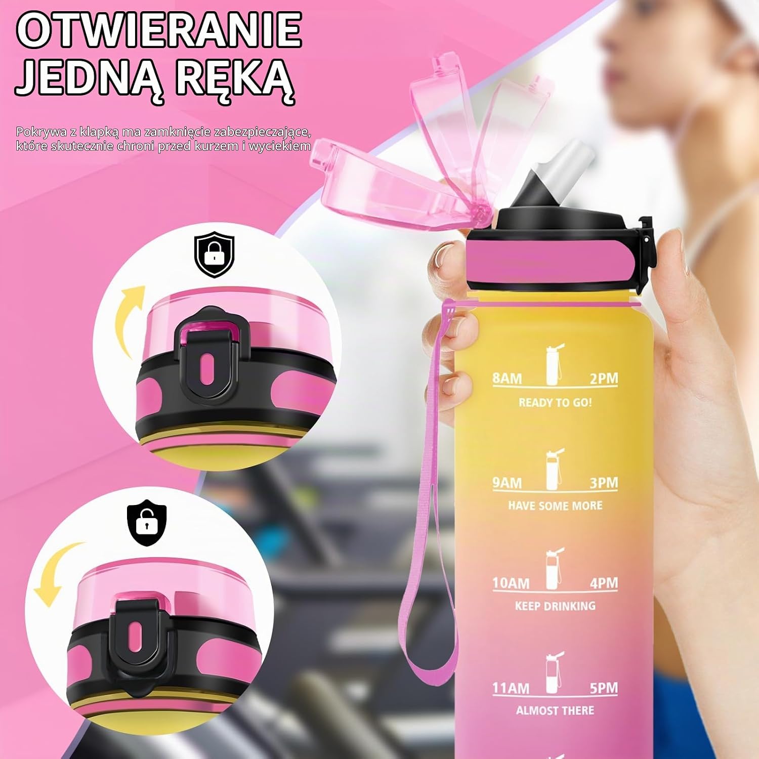 Detalle 2 de Grsta Grsta-TY-SYXZG-1000ML-JB-Yellow-Pink – butelka sportowa 1 l ze słomką i skalą czasu