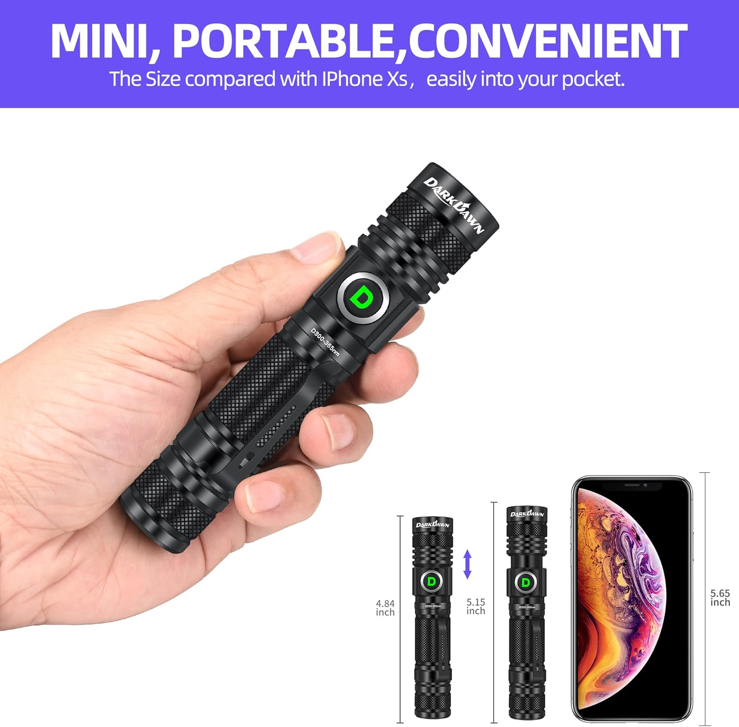 Thumbnail 4 de DARKDAWN UV Torch Flashlight 365nm: Compact USB‑C Ultraviolet Blacklight for Everyday Detection