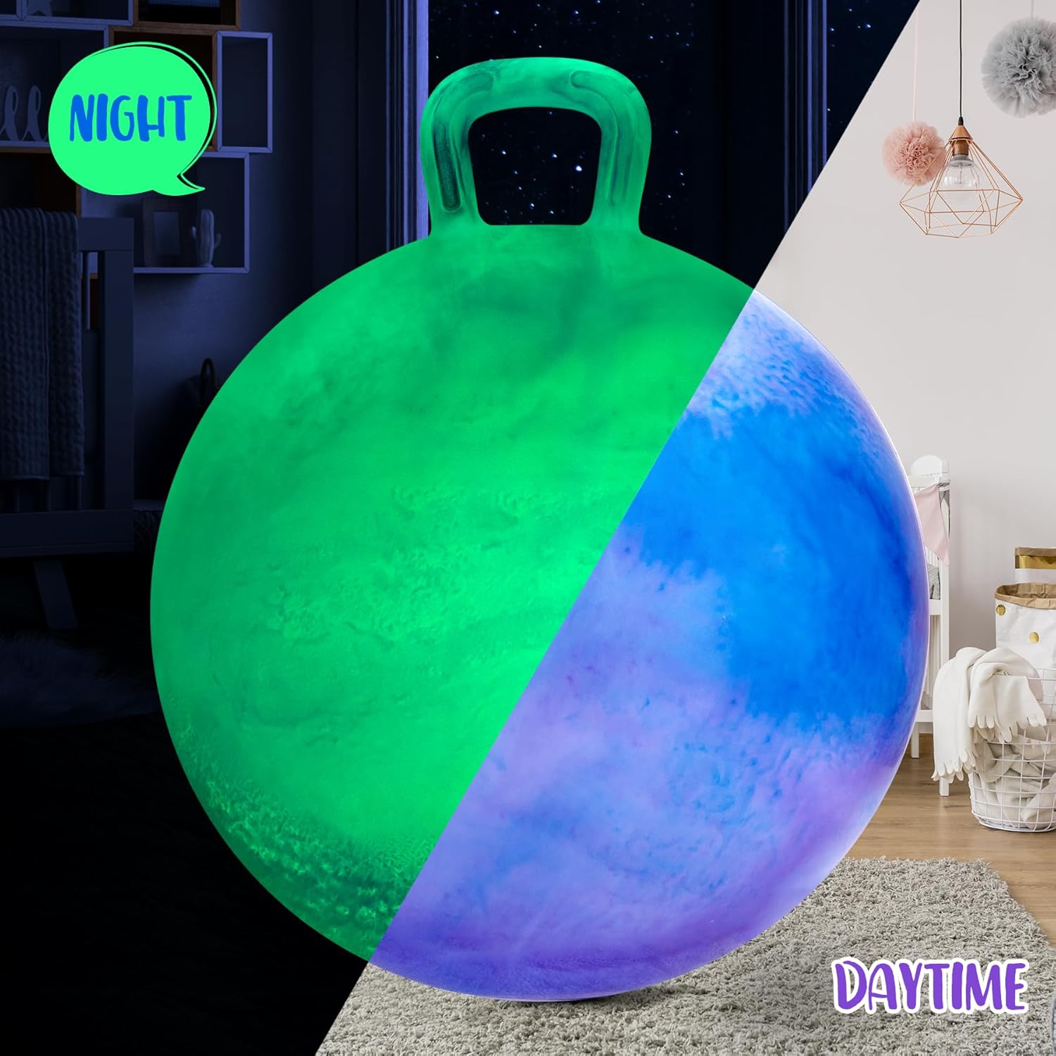 Thumbnail 1 de INPODAK Space Hopper for Kids – Glow-in-the-Dark 20 Inch Hopping Ball with Handle