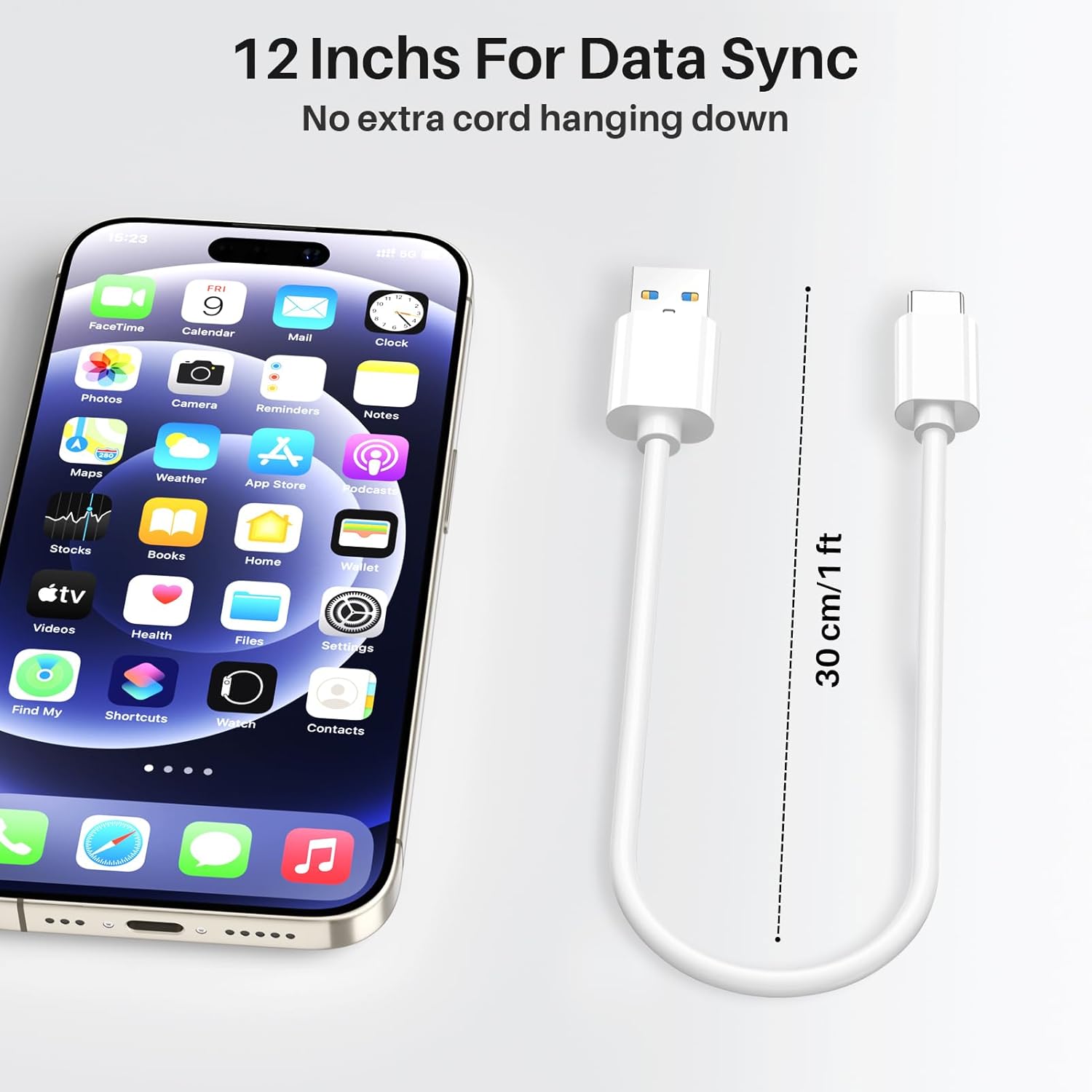 Detalle de 1FT-3Packs USB A to USB C Cable — 10Gbps, 60W Fast Charging, 3-Pack (1 ft each)