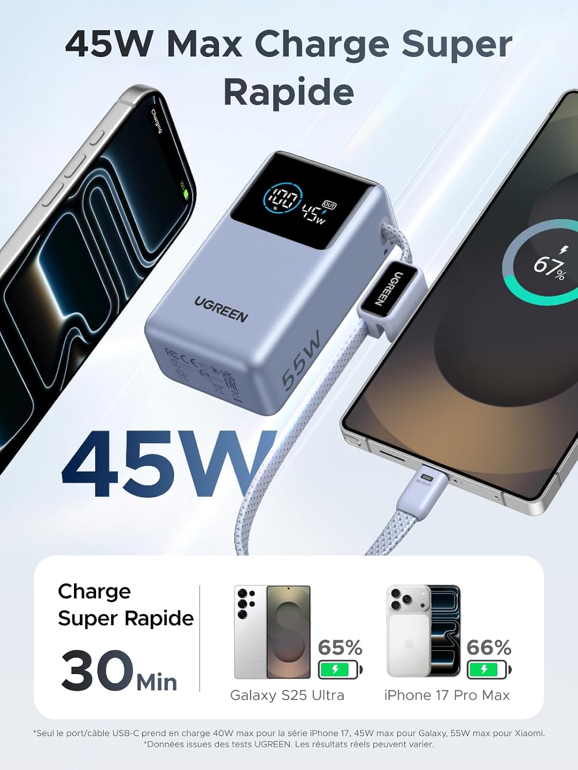 Thumbnail 2 de UGREEN Nexode 55W Batterie externe 10 000 mAh avec câble USB‑C intégré