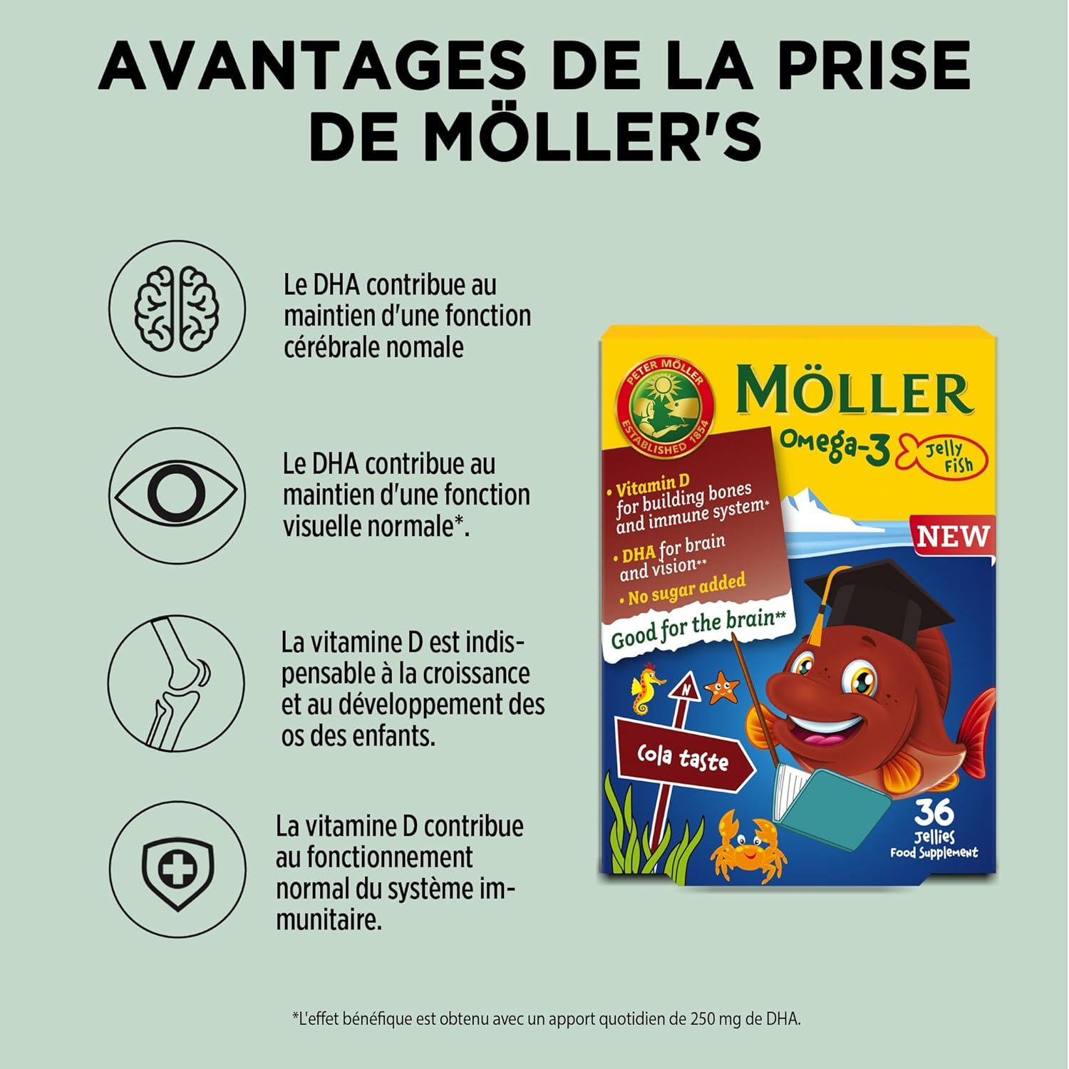 Thumbnail 1 de Moller’s Omega 3 pour Enfants – Gelées à l’huile de poisson avec DHA et EPA, goût Cola, sans sucre ajouté, 36 unités