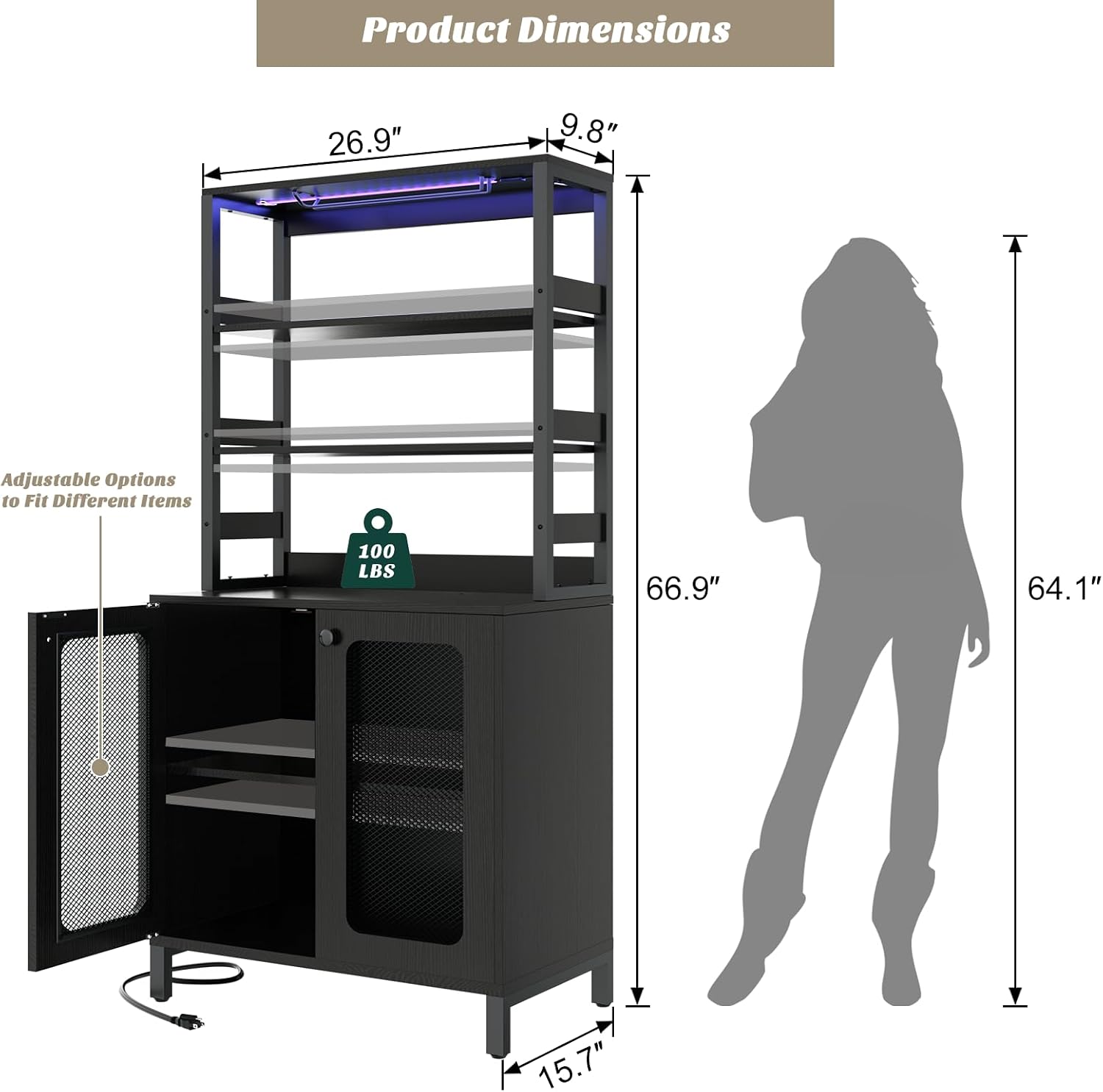 Detalle 2 de Aheaplus Bar Cabinet 67-Inch
