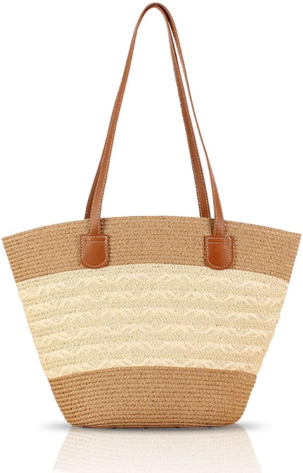 Detalle de Pahajim Summer Handbags for Women Large Tote Bag – Straw, Zip Closure, Ideal for Beach, Travel and Shopping
