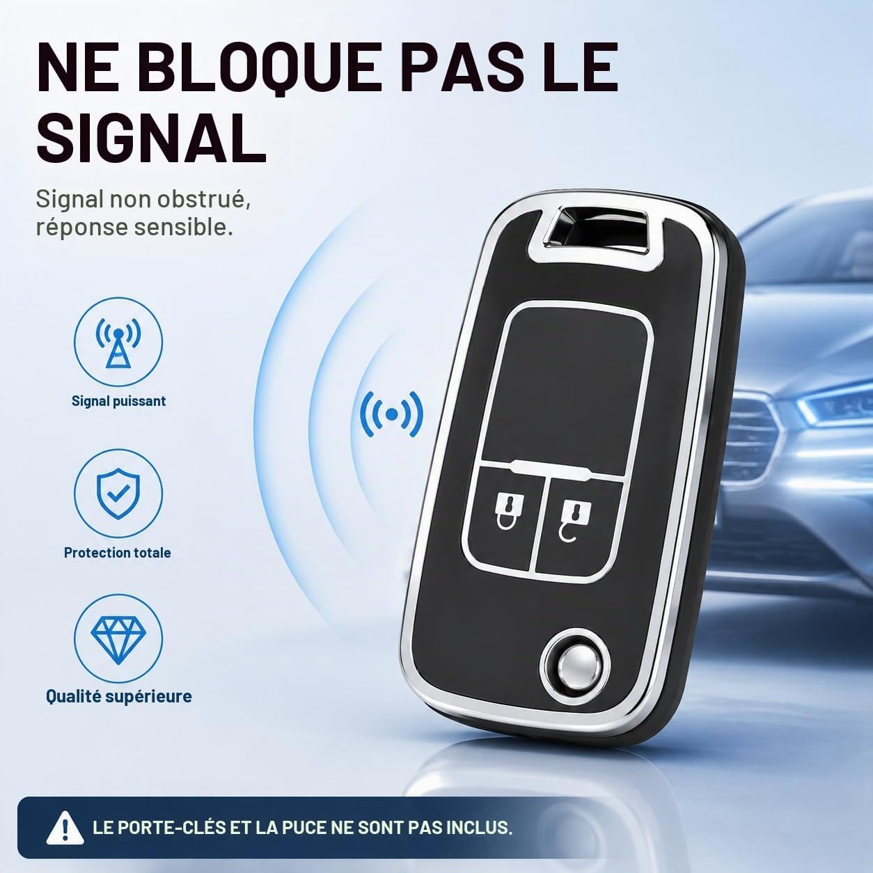 Detalle de prideoy OLE4HY autosleutelhoes van TPU voor Opel/Vauxhall, zwart-zilver