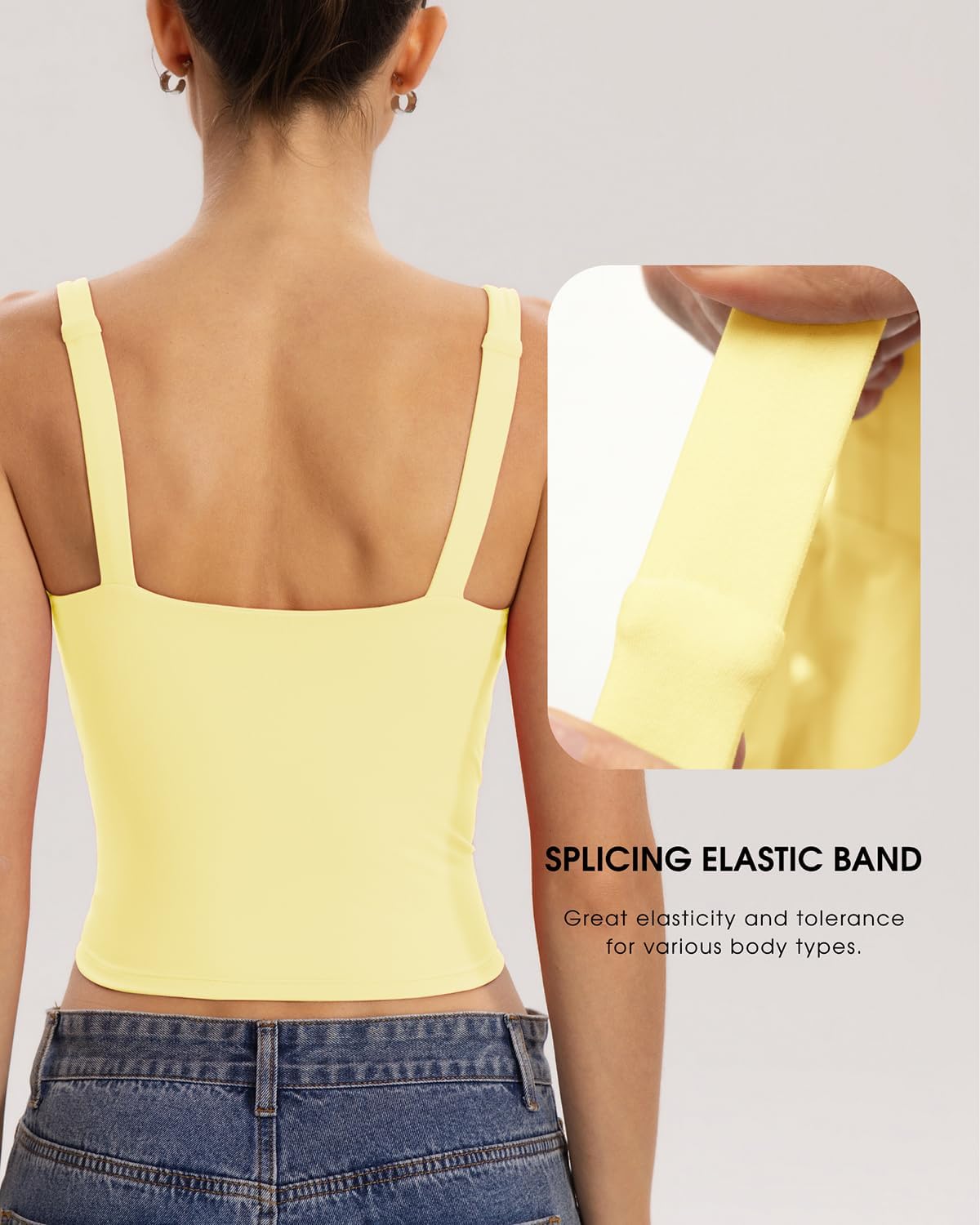 Detalle de QINSEN Women's Tank Tops with Built-in Bras: Square Neck, Double-Lined Comfort for Workouts and Beyond
