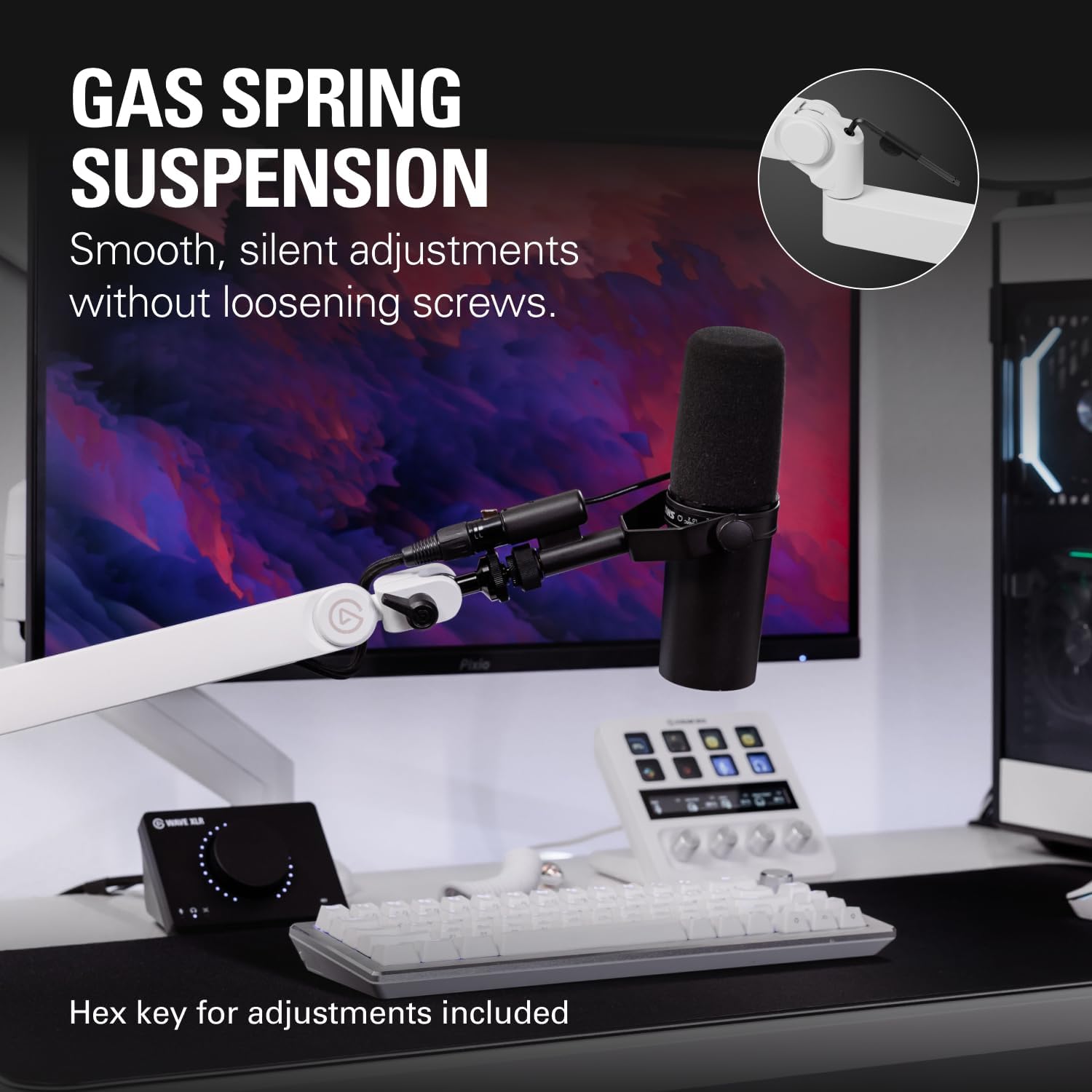 Thumbnail 4 de Elgato Wave Mic Arm Pro White: Low-Profile Gas-Spring Microphone Arm