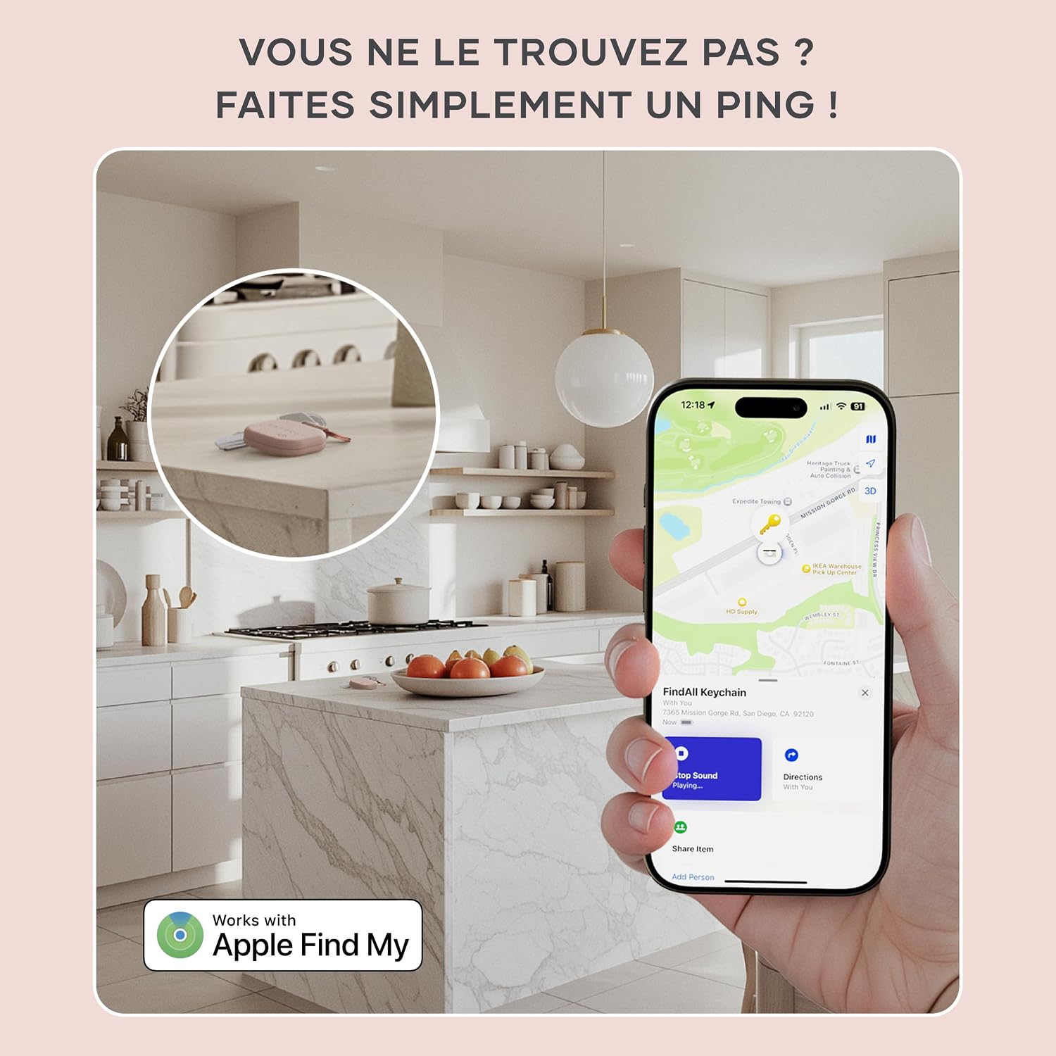 Thumbnail 3 de SATECHI FindAll Localisateur de Clés avec Apple Find My - Rose Désert