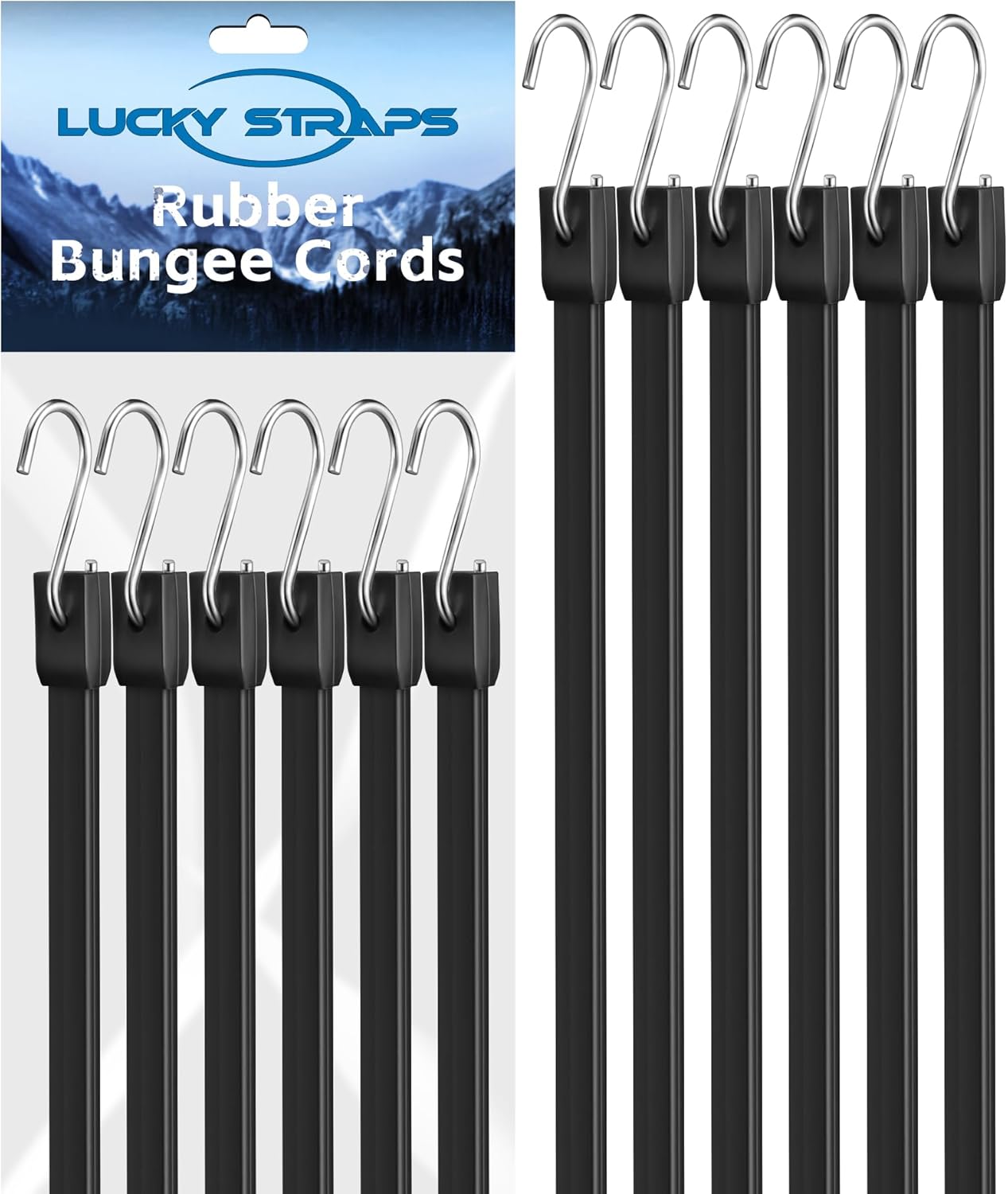 LuckyStraps 36-Inch Heavy-Duty Rubber Bungee Cords (10-Pack) with Upgraded S-Hooks