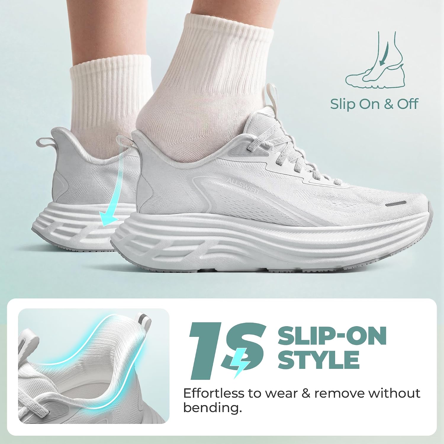 Detalle de ALLSWIFIT Women's Slip-On Walking Shoes with Cushioned Comfort (Breeze2.0)