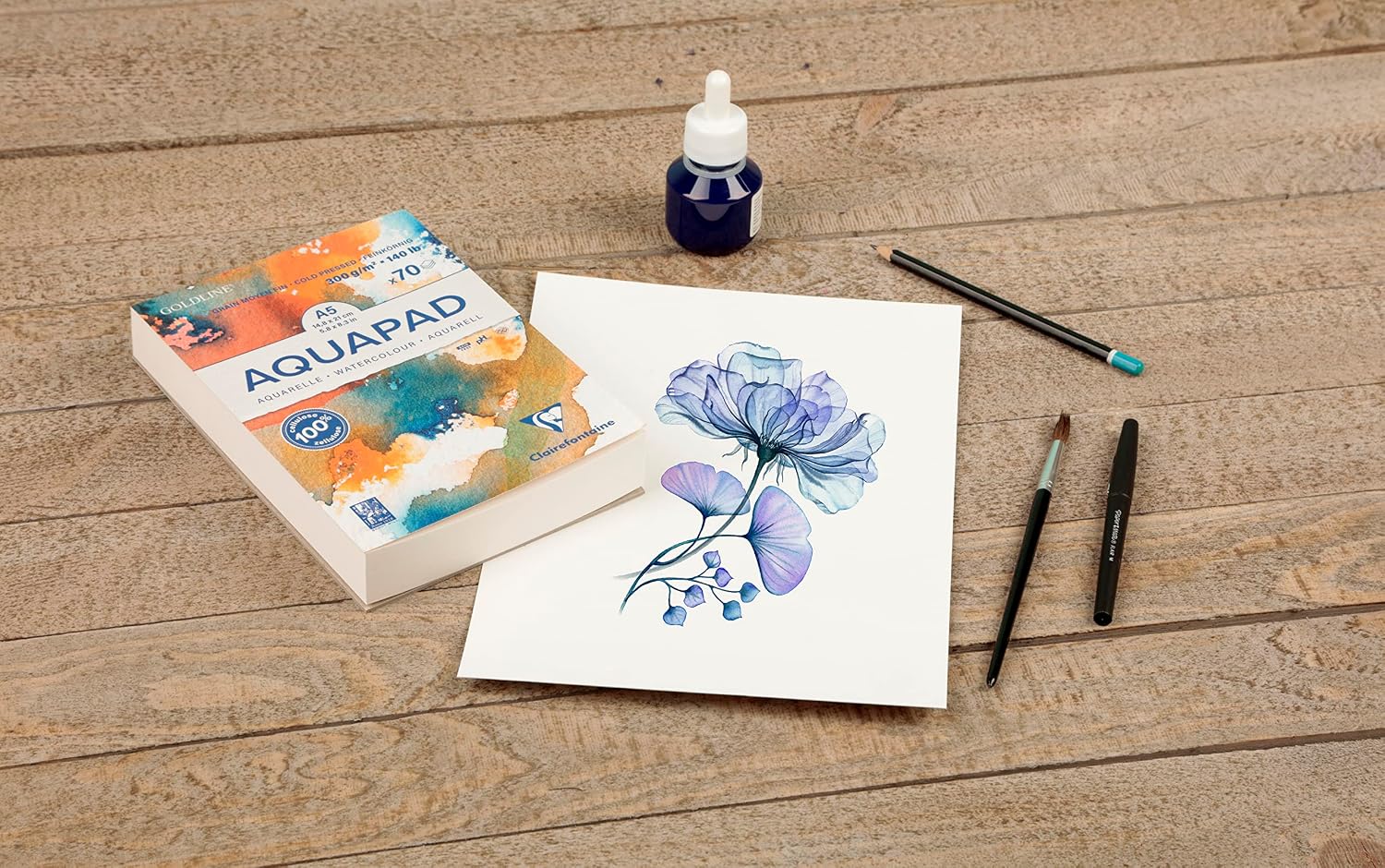 Thumbnail 3 de Clairefontaine 975720C Goldline Aquapad A5 – 3er Pack, Aquarellblöcke 70 Blatt 300 g, mittelkörnig