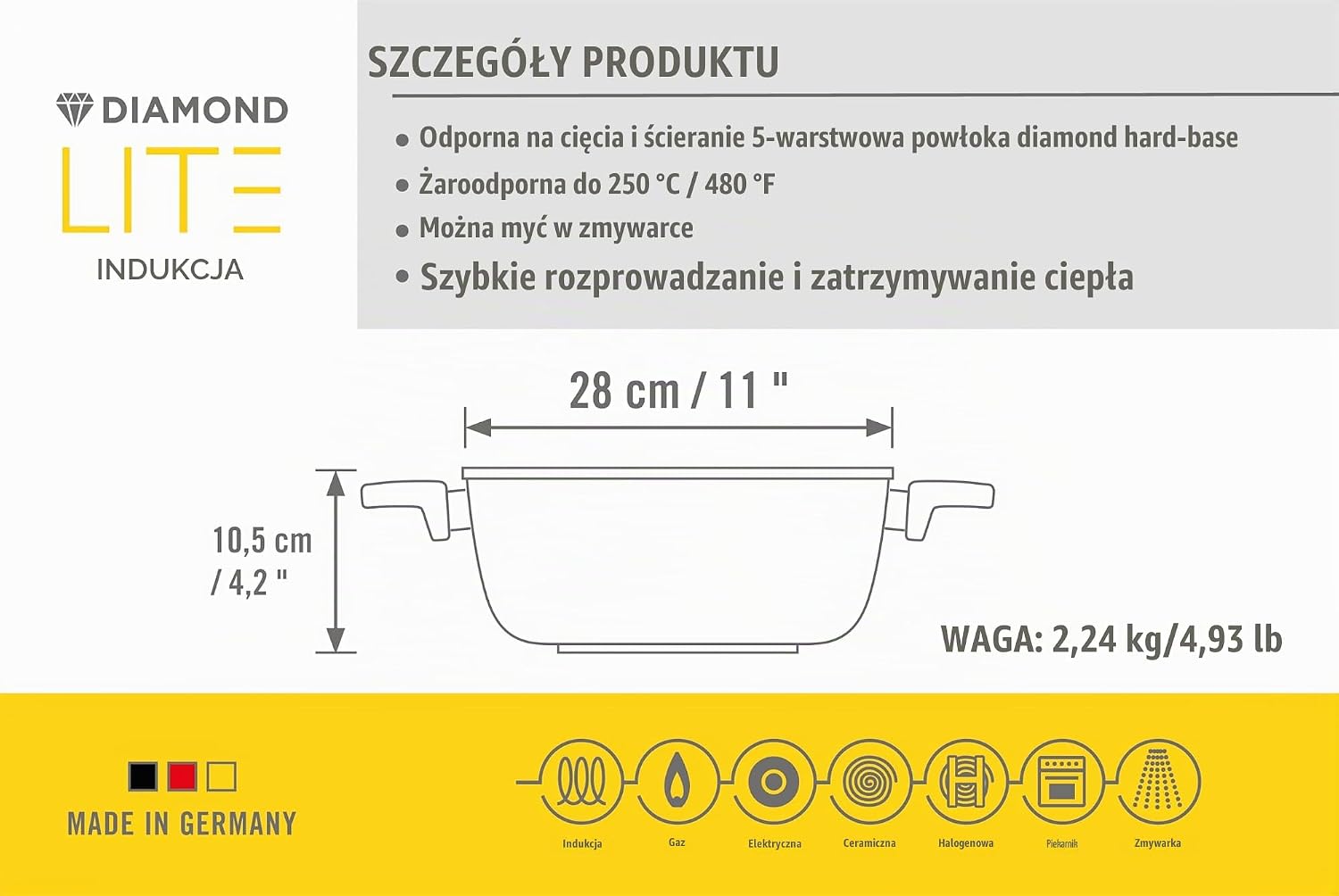 Detalle de Woll Diamond Lite garnek kwadratowy 28 × 28 cm, 6 l, na indukcję