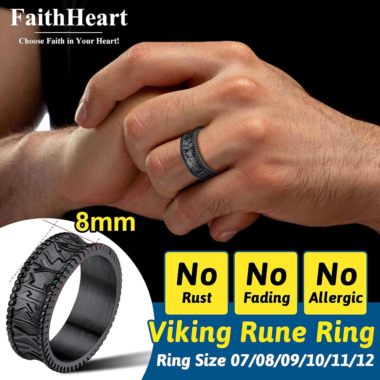Detalle 2 de FaithHeart Bague Viking Run Nordique Acier inoxydable