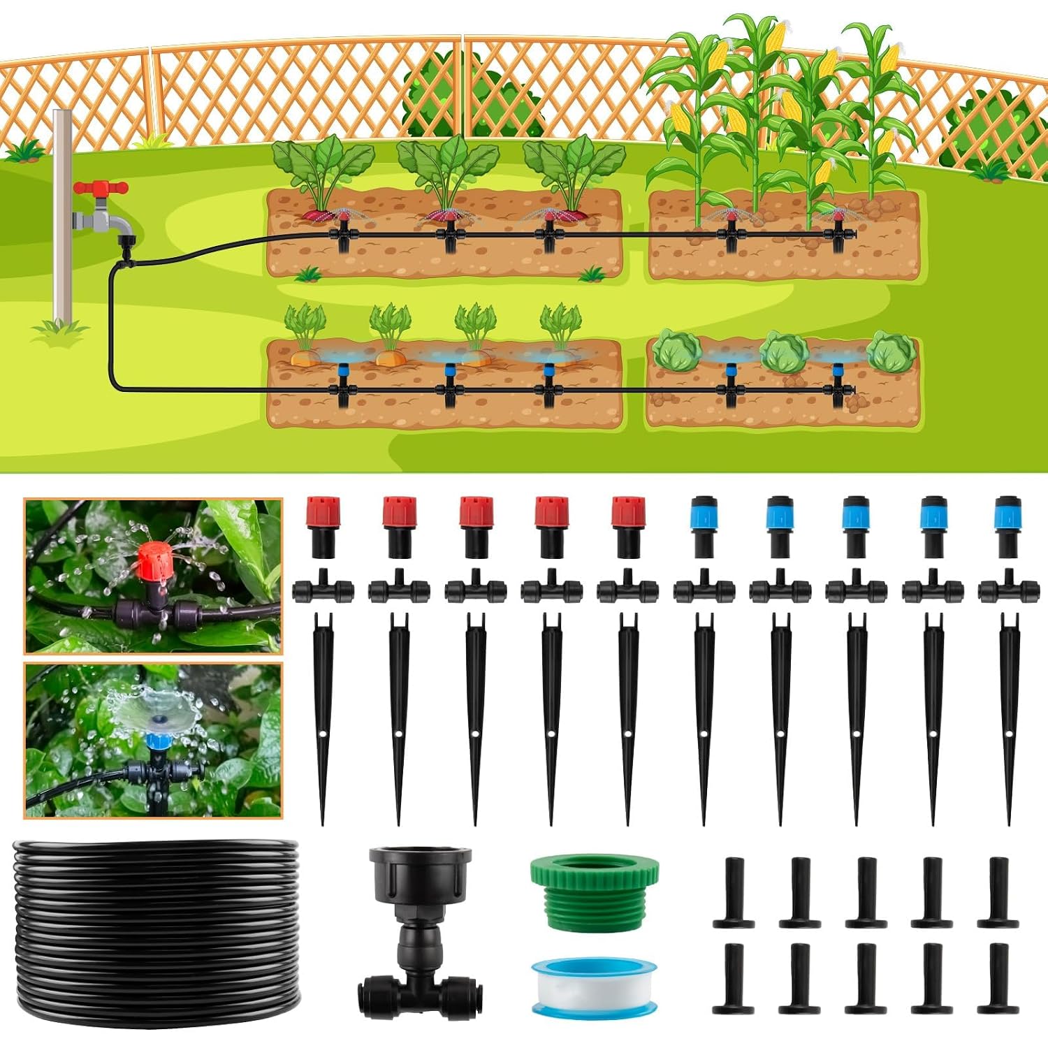 Detalle de Bewässerungssystem Garten 20M – DIY Tropf- und Nebelbewässerung mit Micro Drip, 3 Modi
