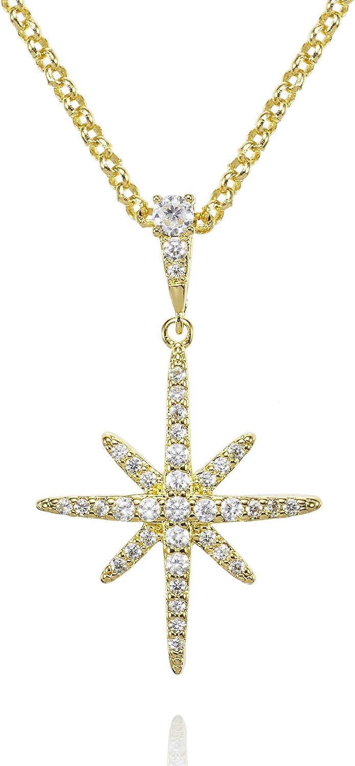Detalle de Namana Collier Étoile Polaire pavé de zircons pour femme, chaîne forçat réglable avec écrin cadeau