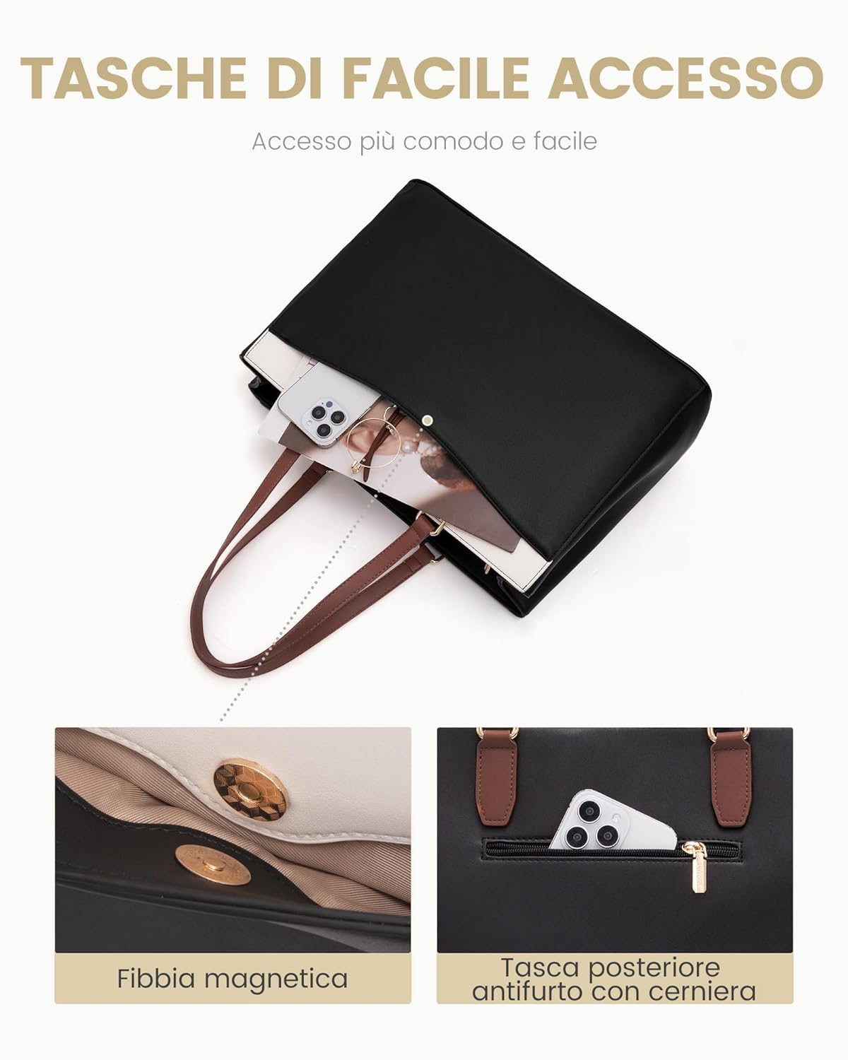 Thumbnail 5 de LOVEVOOK Borsa donna grande in PU con tracolla e scomparto laptop fino a 17”