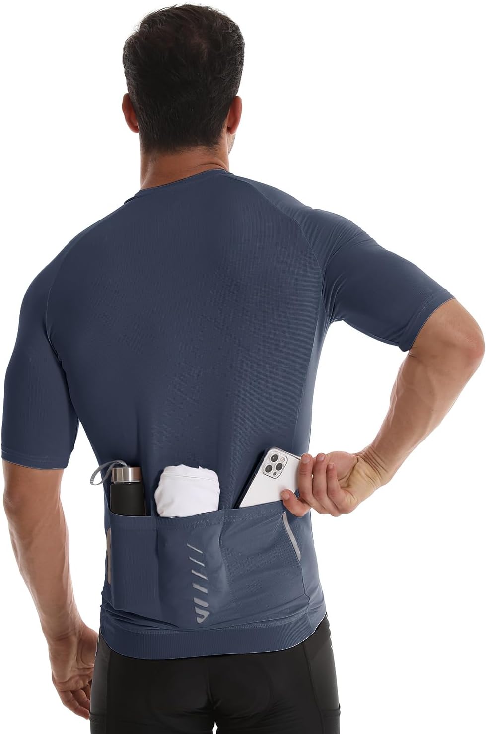 Detalle de Wulibike Mens Cycling Jersey with Reflective Stripes and Three Pockets