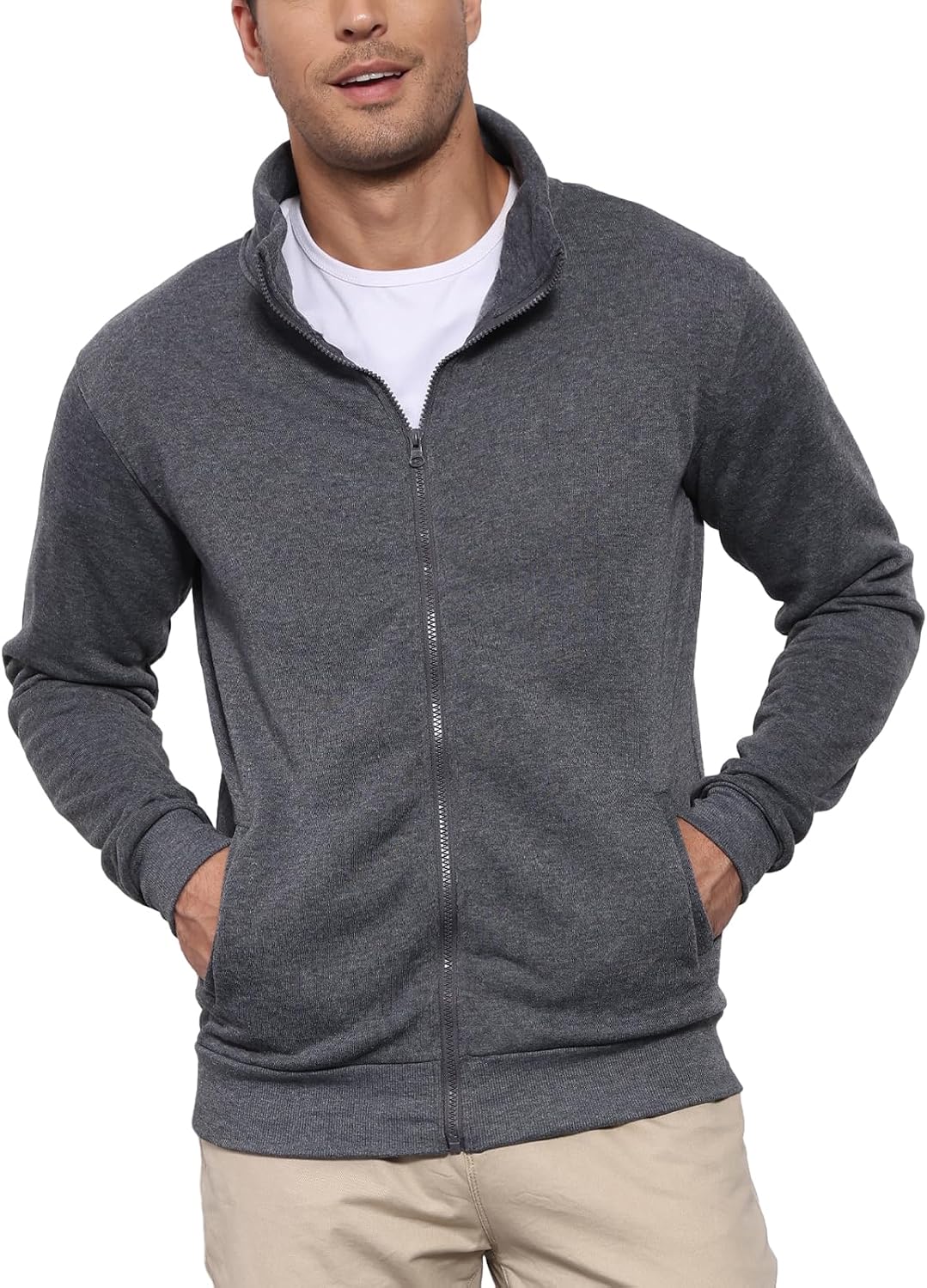 Detalle de LAOARA sweatshirt voor heren zonder capuchon met ritssluiting, lichte winterstijl