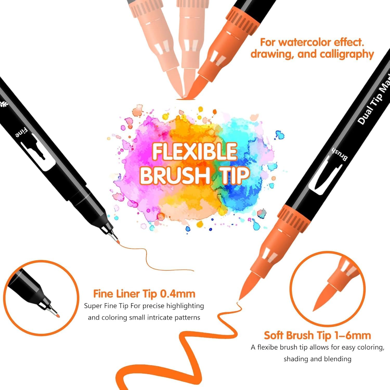 Thumbnail 5 de Melifluo Dual Tip Colouring Pens (24-colour fine & brush marker set)