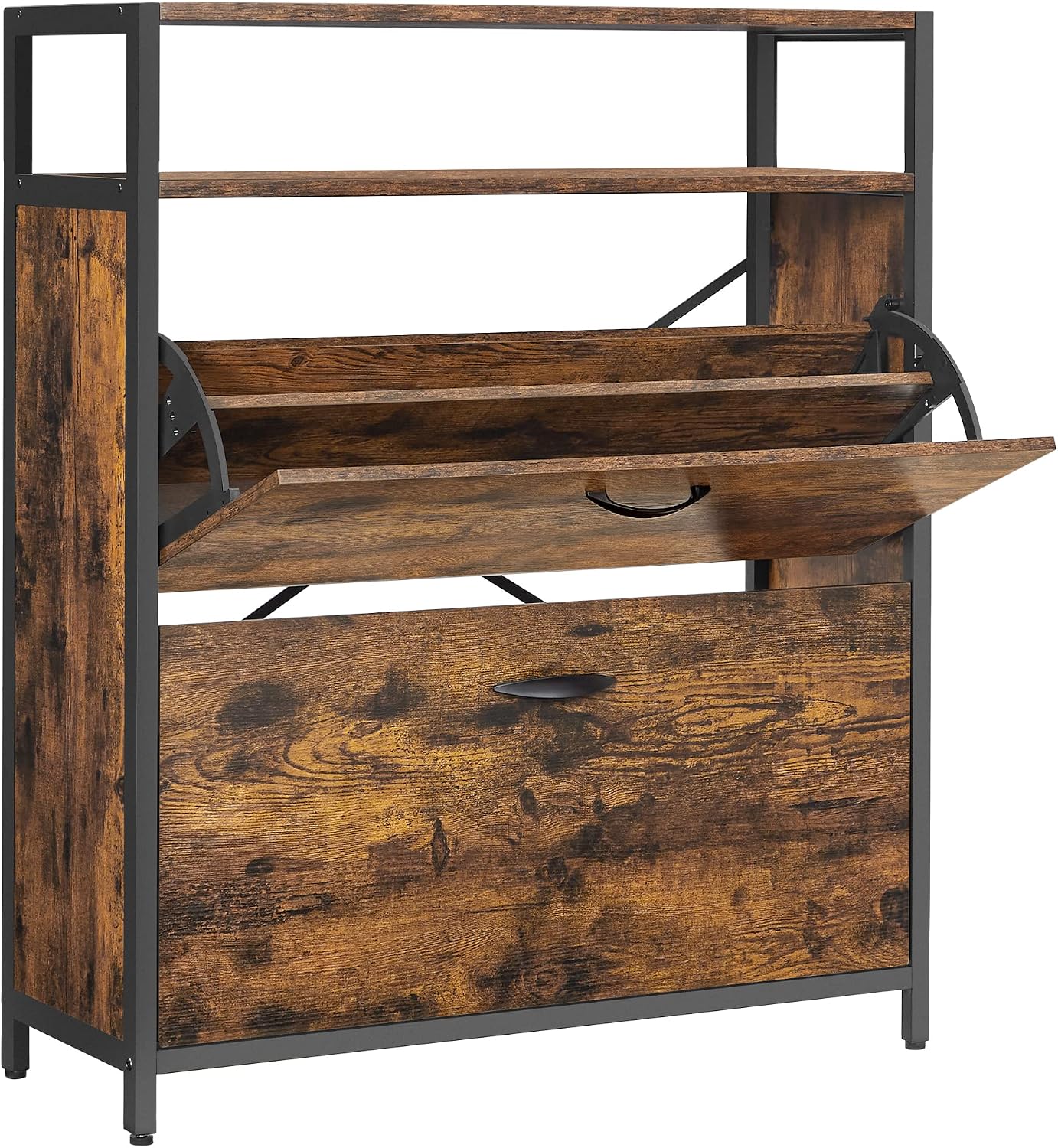 Detalle de VASAGLE Scarpiera Alto con 2 Scomparti ribalta – 10-16 paia, Marrone Vintage/Nero, LBS801B01