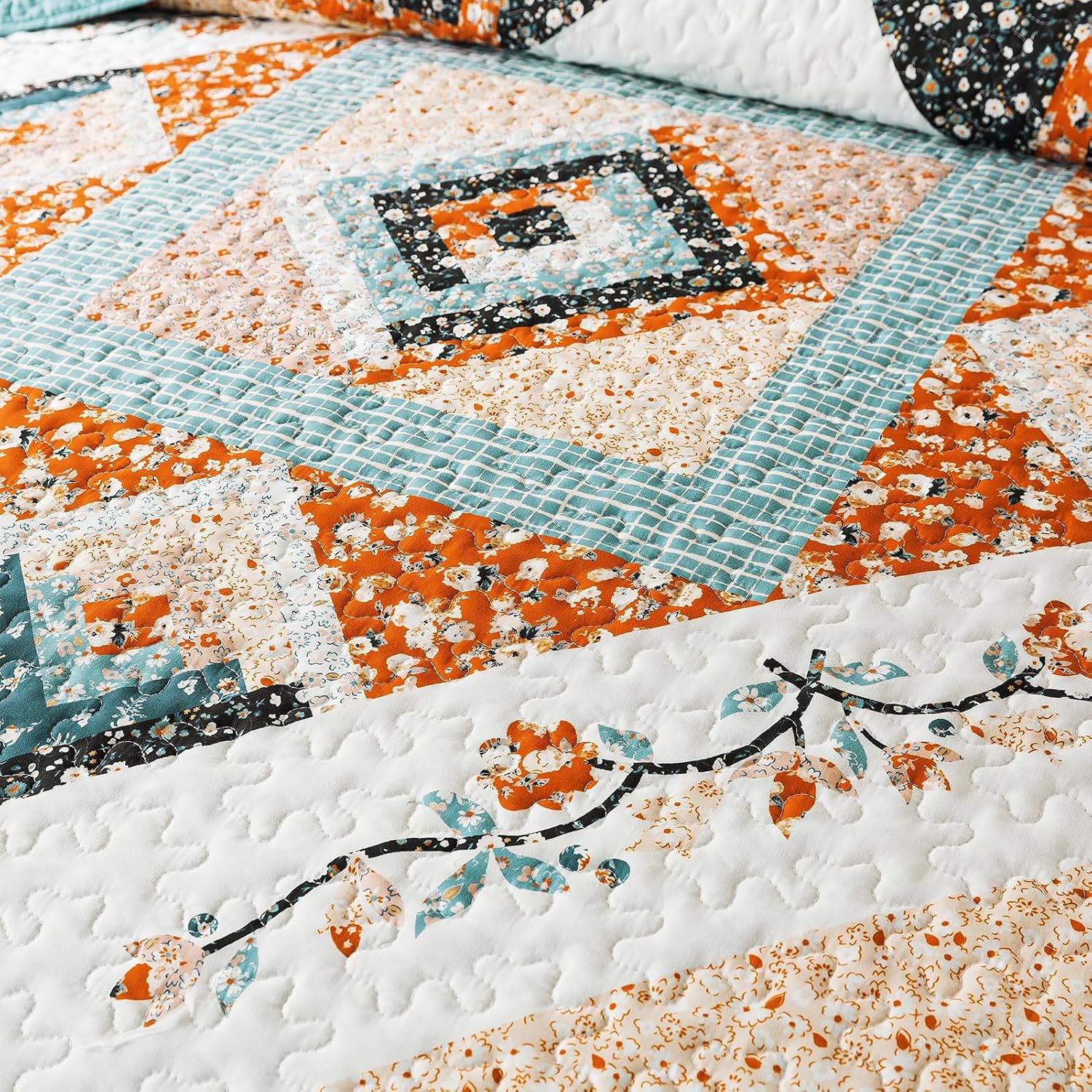 Detalle de BEDIFANY Cotton California King Quilt Set (108 x 118 in) Floral Lightweight Bedspread with 2 Pillowcases