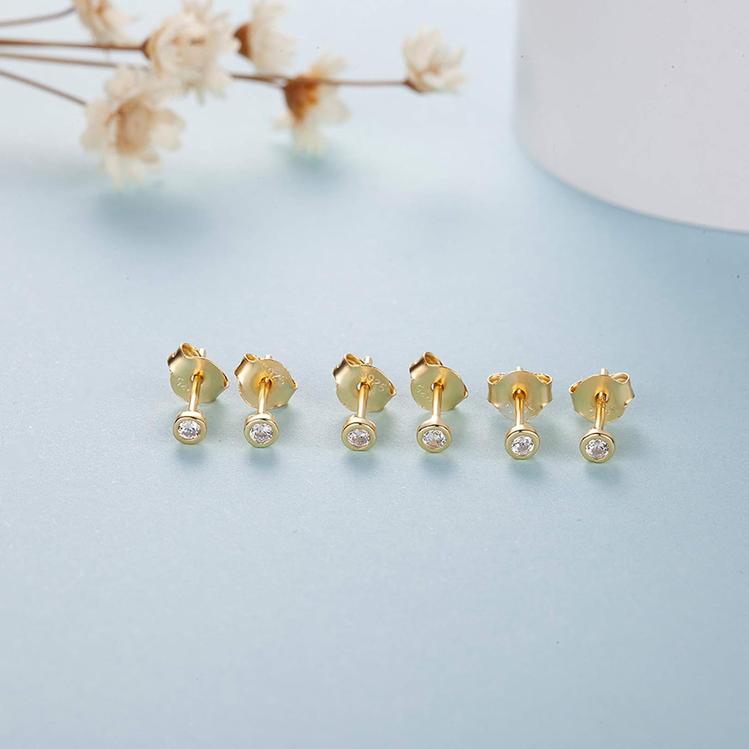 Thumbnail 3 de Kleine Ohrstecker aus Sterlingsilber 925 mit Zirkonia (2/3/4/5 mm) – runde CZ Stecker für Damen, Herren & Kinder